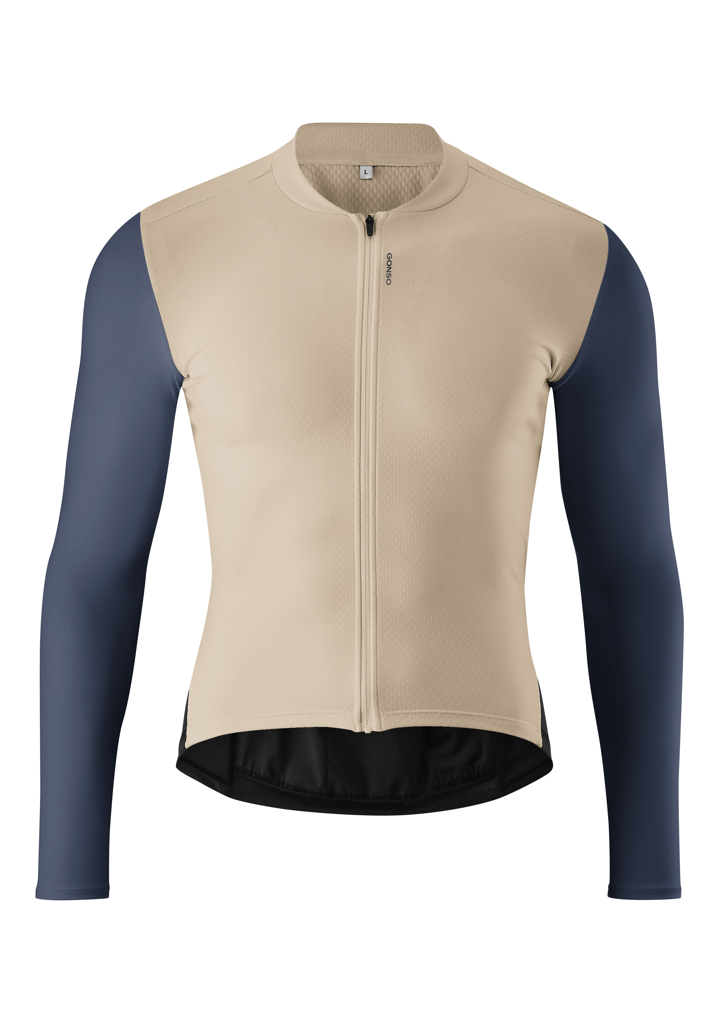Beige Weste, Reißverschluss oben, Langarm, Radsport-Jersey, Farbblöcke