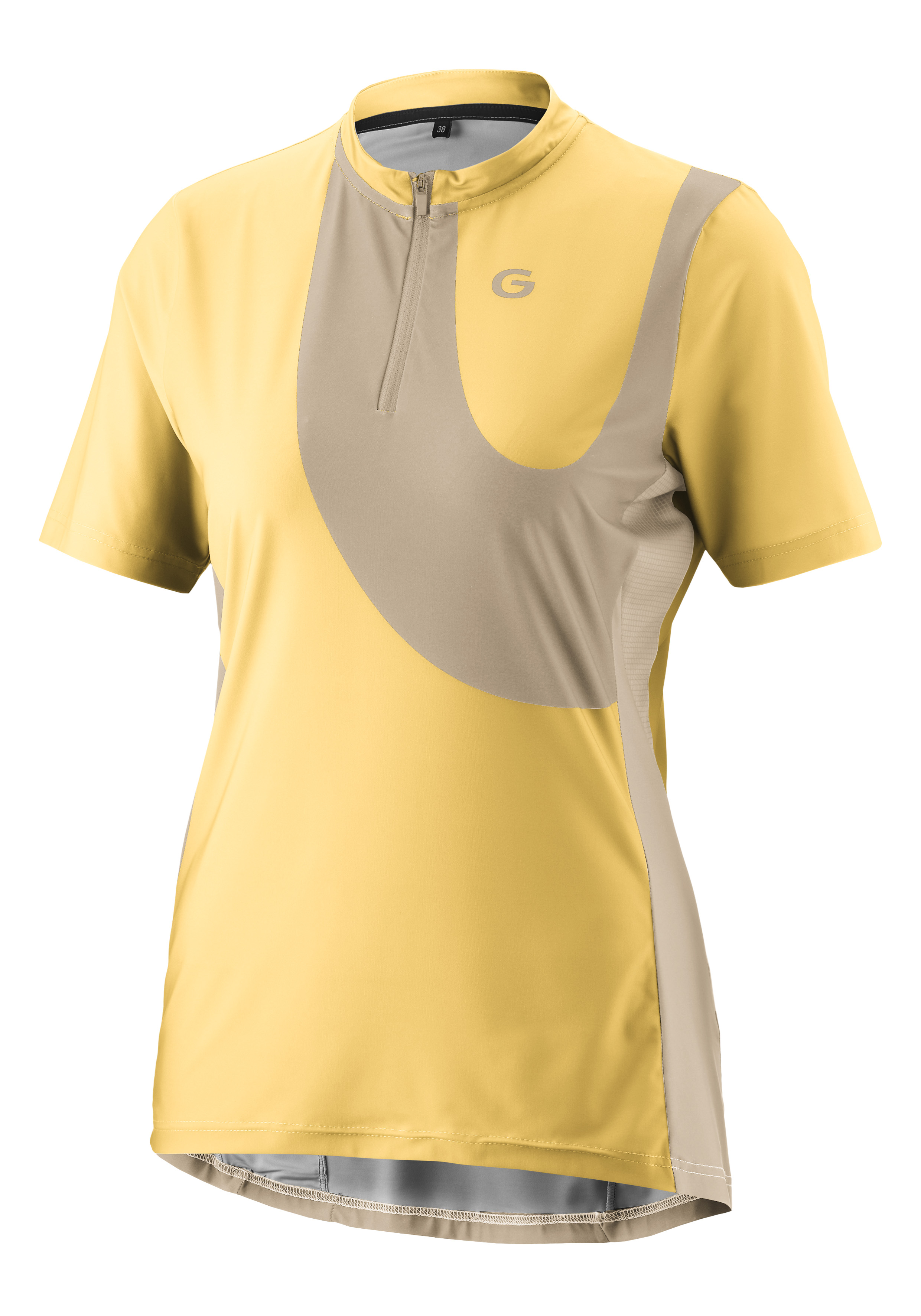 T-Shirt, Sporttop, Gelb, Grau Akzent, Rundhals-Quarterzip