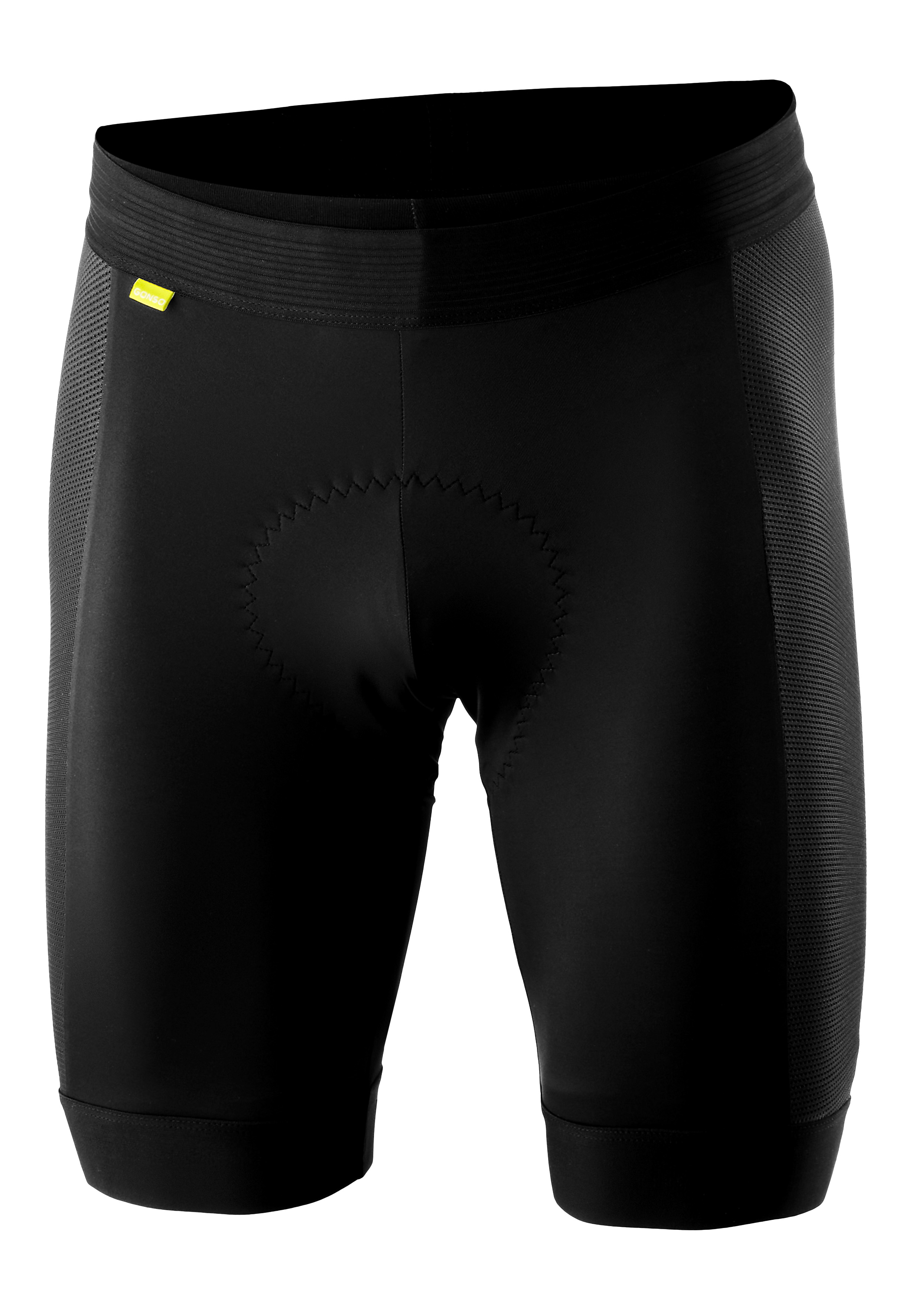 cycling shorts, schwarz, mesh panels, gepolstert, elastischer bund