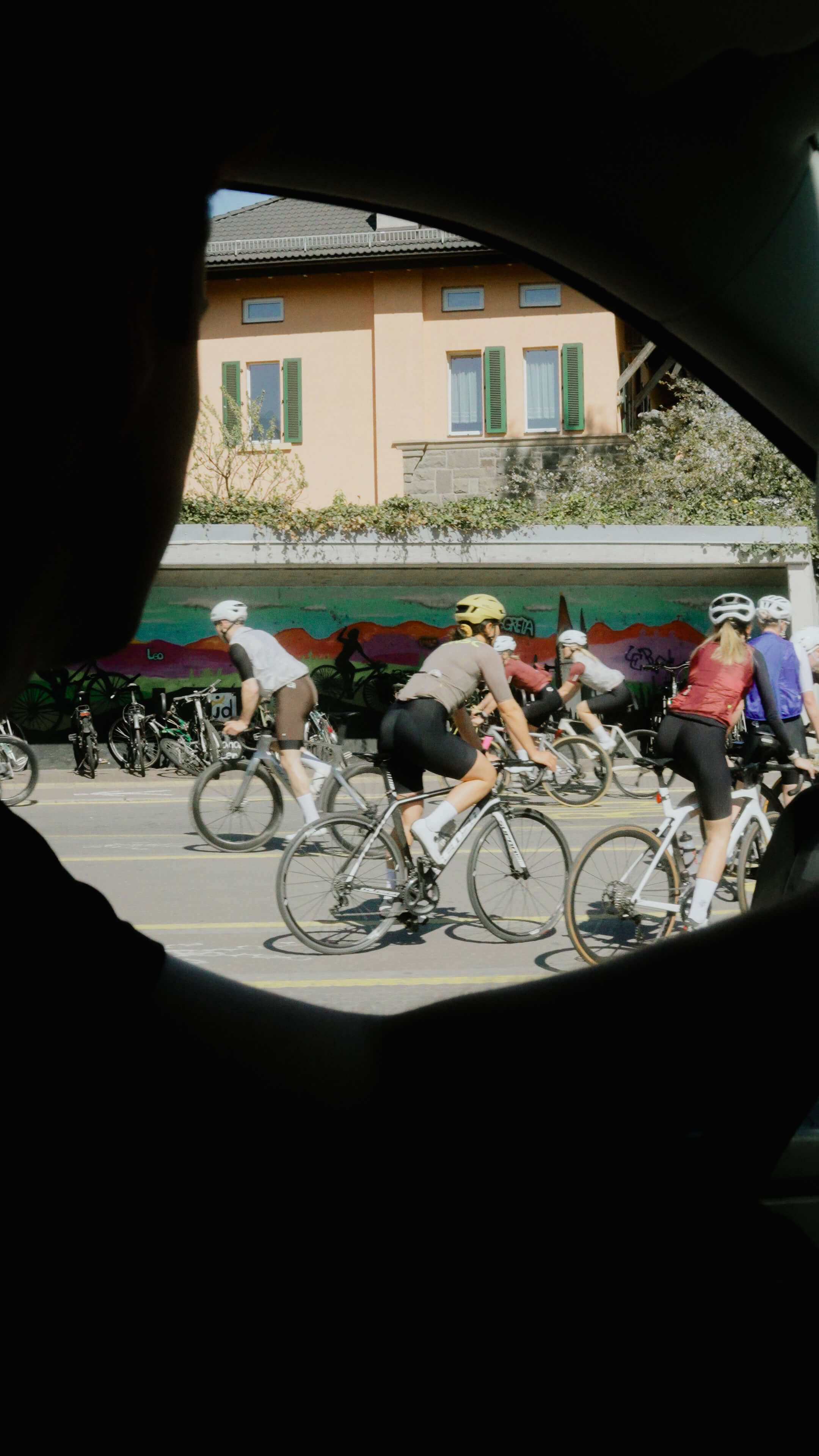Fahrrad, Radfahrer, Straße, Trainingsgruppe, Graffiti
