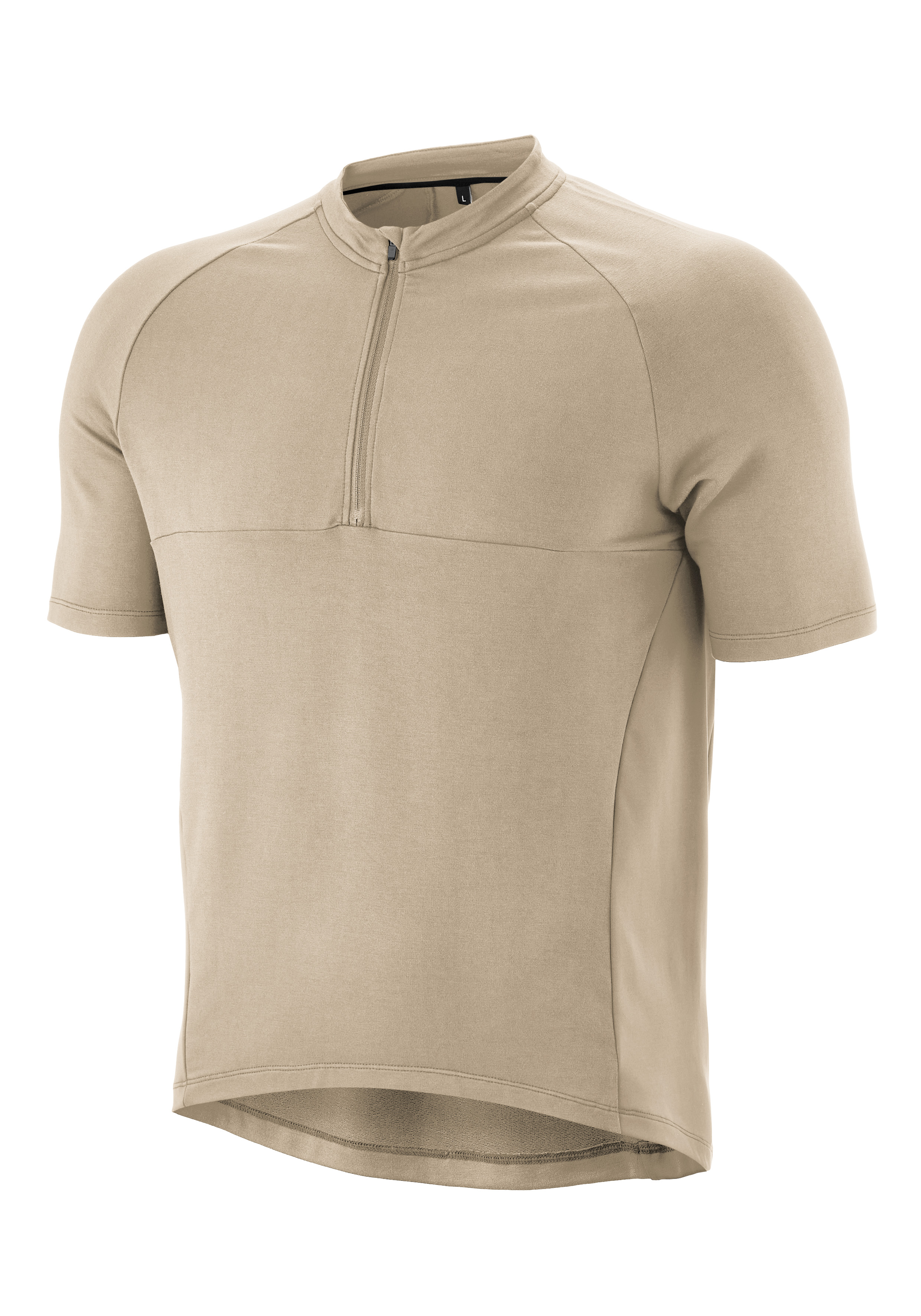 Beiges T-Shirt, Halb-Reissverschluss, Kurzarm, Basisoberteil, Weiches Material