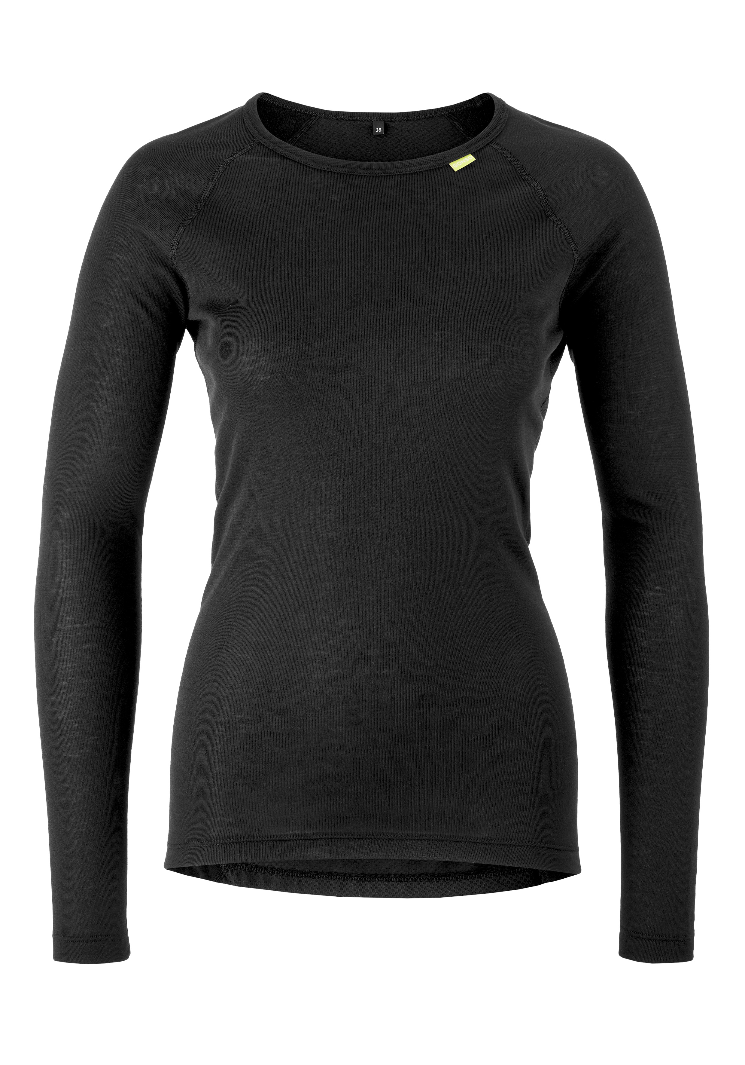 Schwarz, Langarm, Rundhals, Kunstfaser, T-Shirt