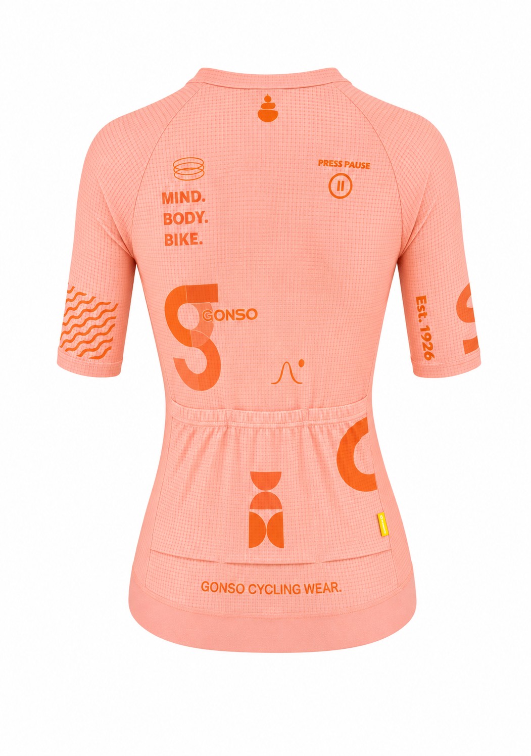 Cycling jersey, Short sleeves, Peach color, Graphic print, Back pocket