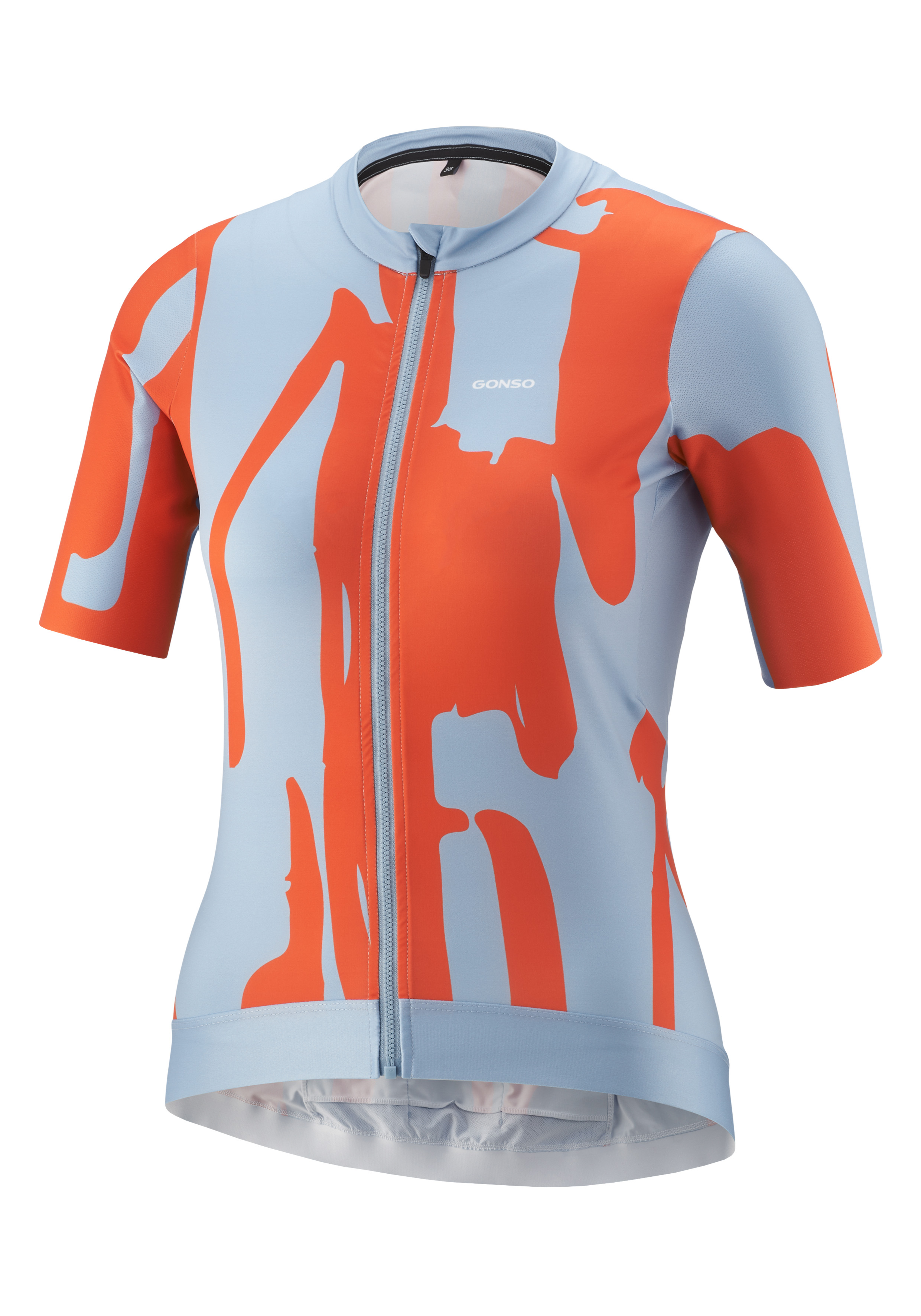 Radsport-Trikot, Kurzarm, Reißverschluss, Abstraktes Muster, Hellblau Orange