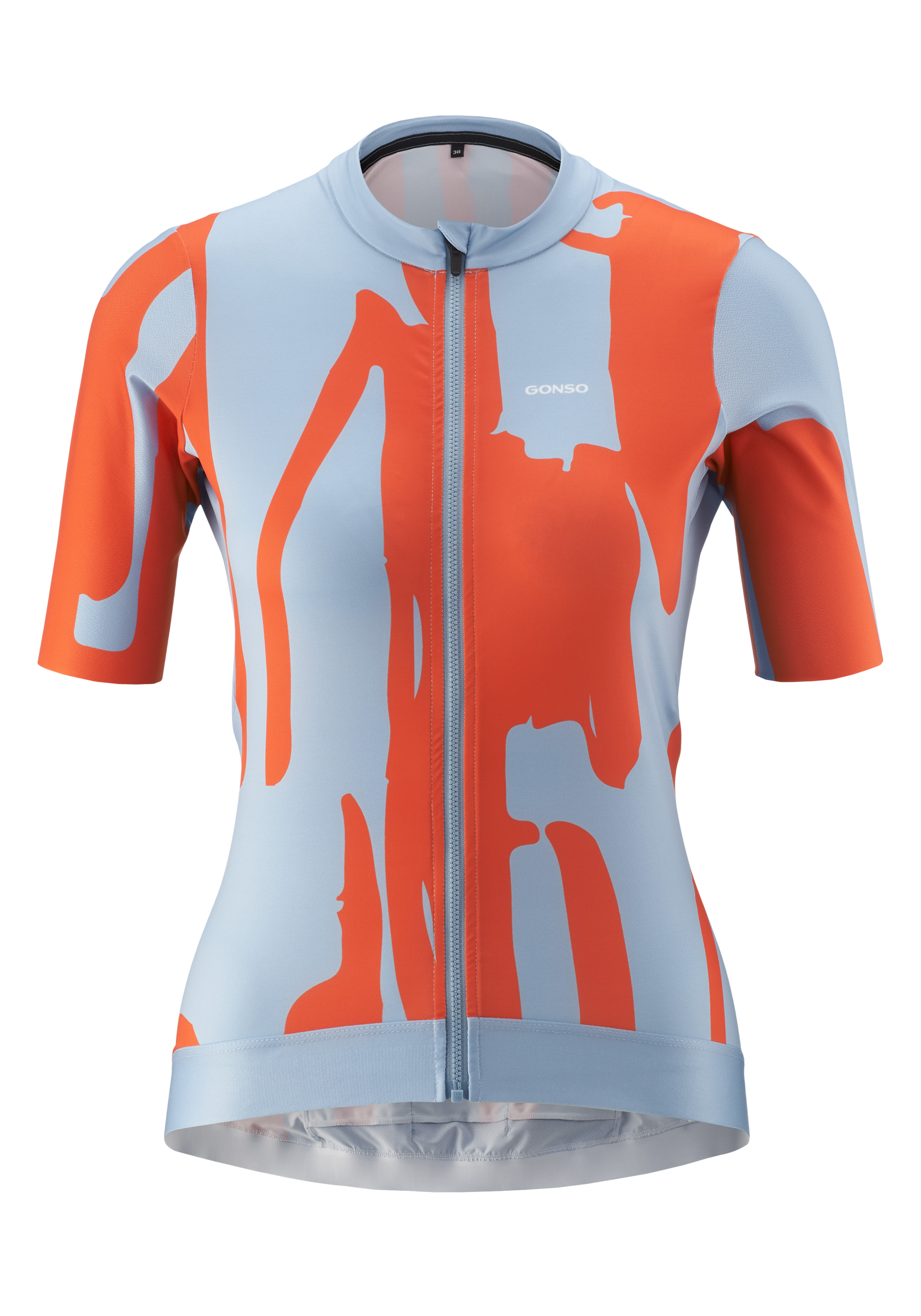Road Jersey Print W cycling jersey, short sleeve, zipped, pattern, blue orange