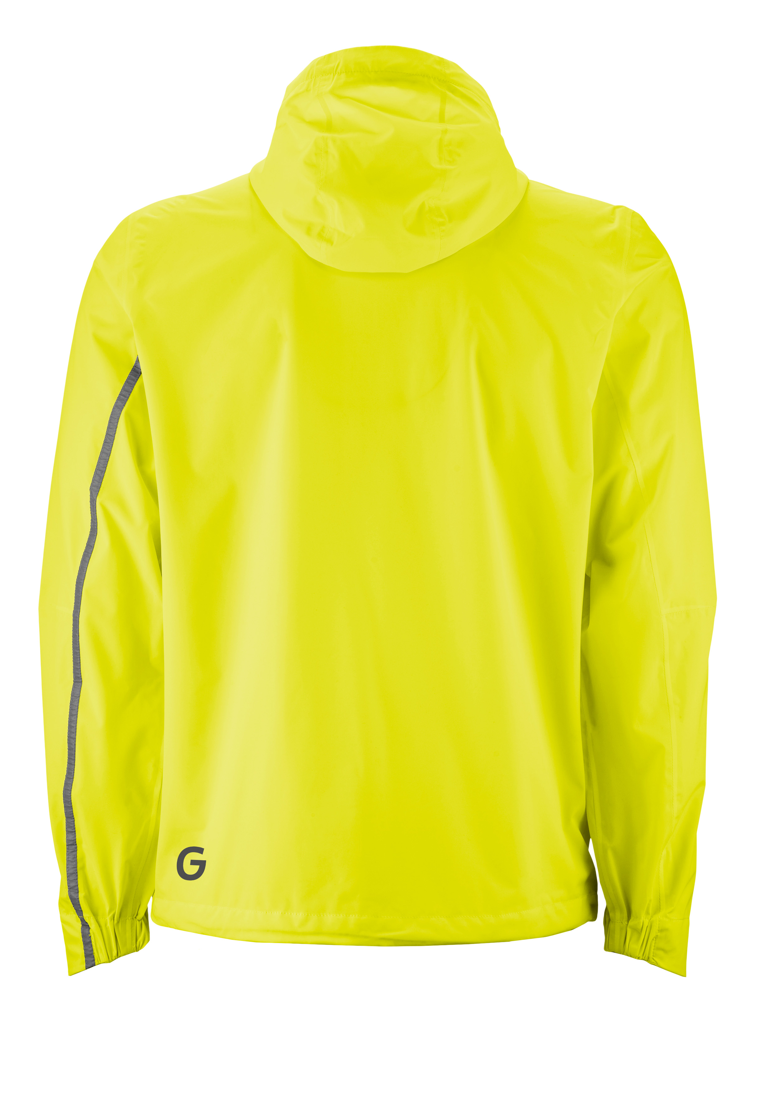 Regenjacke, Hoodie, Neon Gelb, Rückseite, Reflektorstreifen