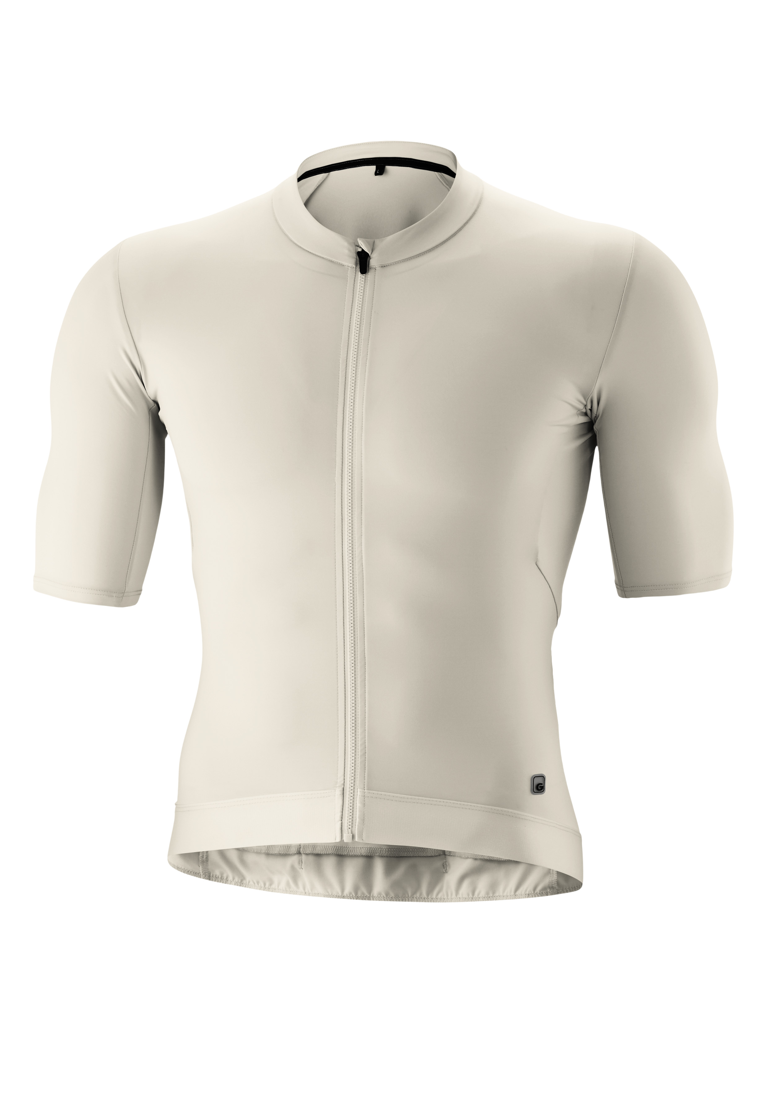 Zweiteiliger Reißverschluss, Kurzarm-Herrenradtrikot, Profi-Radtrikot, Beige/Creme, Reißverschlussmittelpunkt