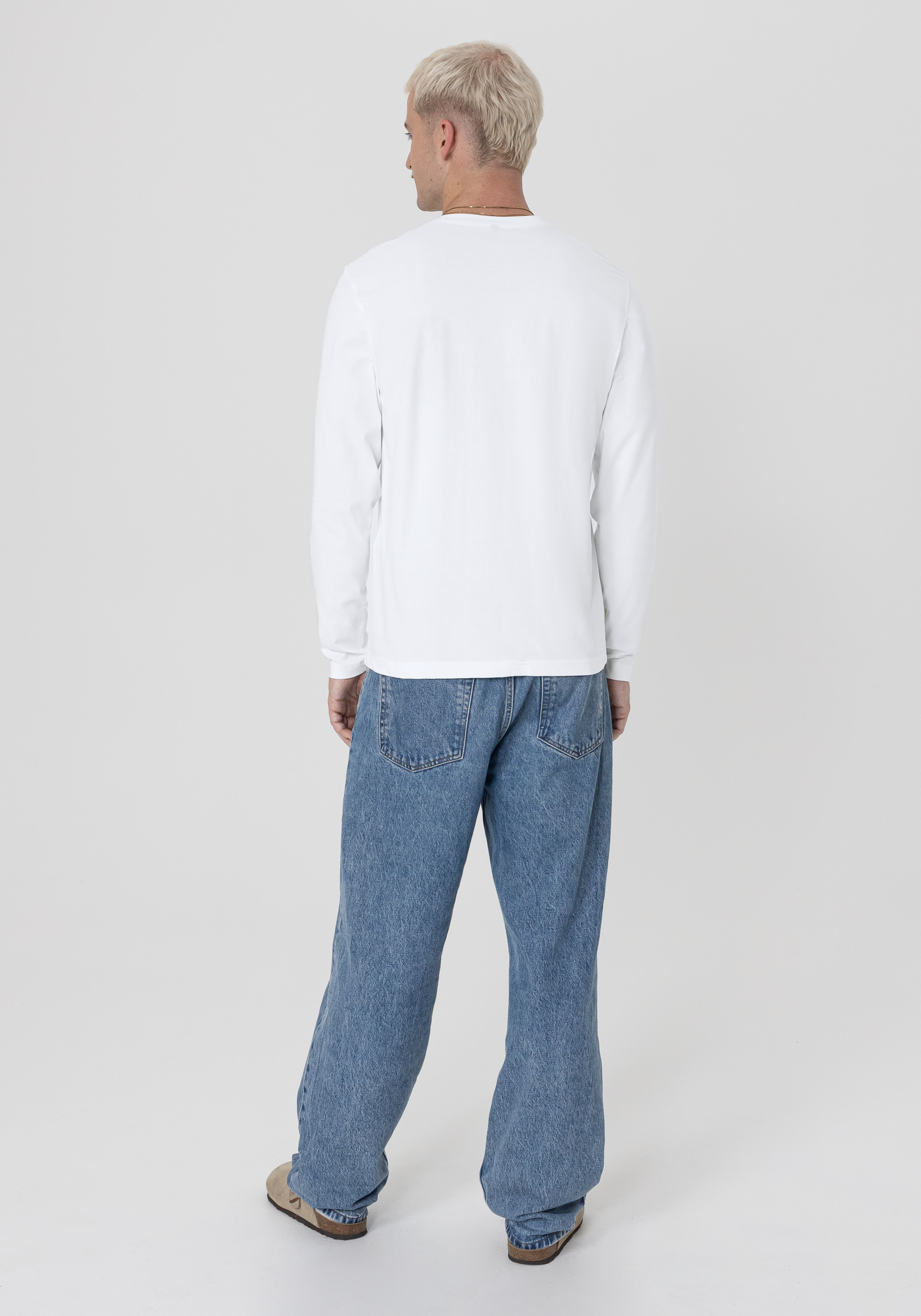 Off-Bike Longsleeve lang_1, lang_2, lang_3, lang_4, lang_5, language, weiße-long-sleeve, baumwolle-tee, blaue-jeans, rückseite