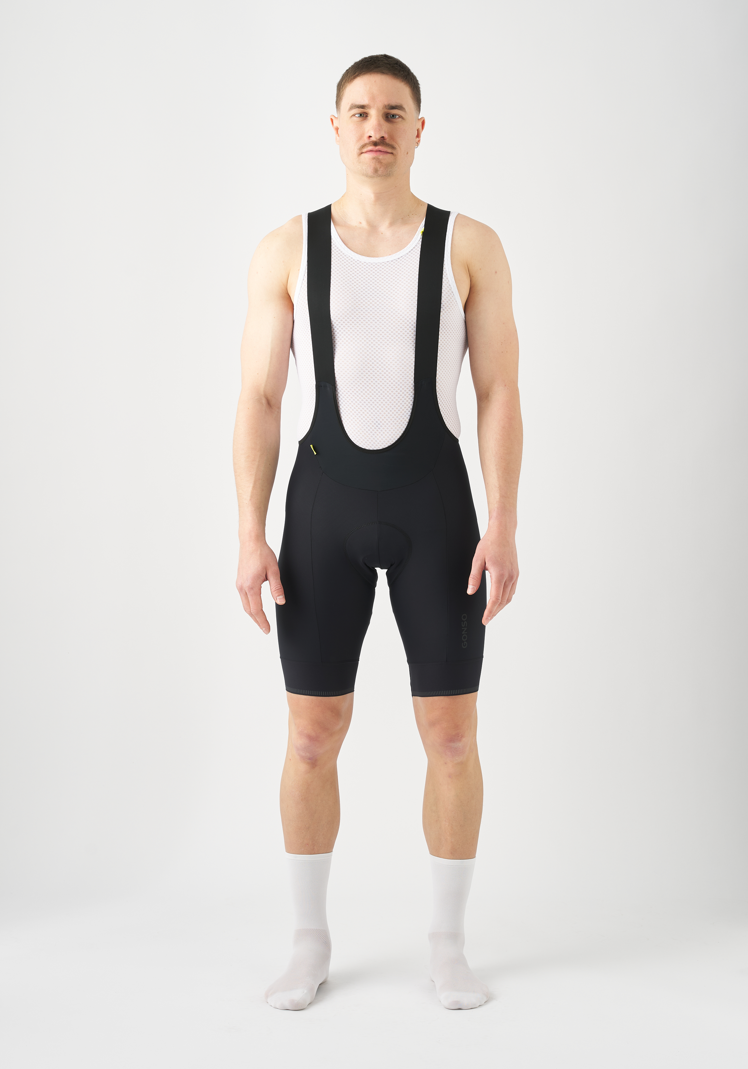 Radsport-Trägerhose, Trägerhose, Schwarz, Mesh-Top, Beinlinge, Radsporthose, Trägerbund, Schwarz, Mesh-Oberteil, Cycling-Shorts