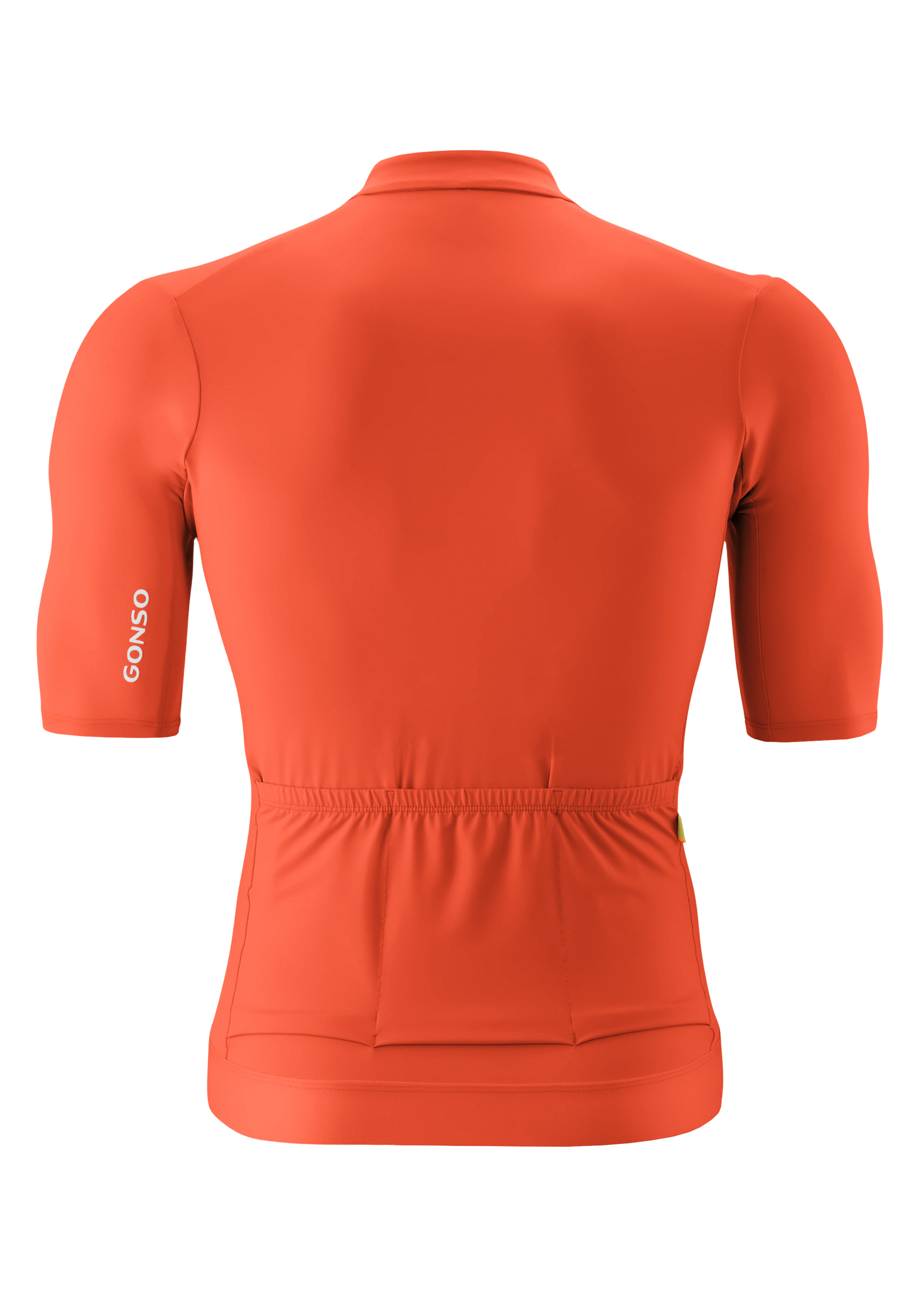 Kurzarm-Jersey, Radsporttrikot, orange Farbe, taillierte Passform, Gonso Markenaufschrift auf Arm