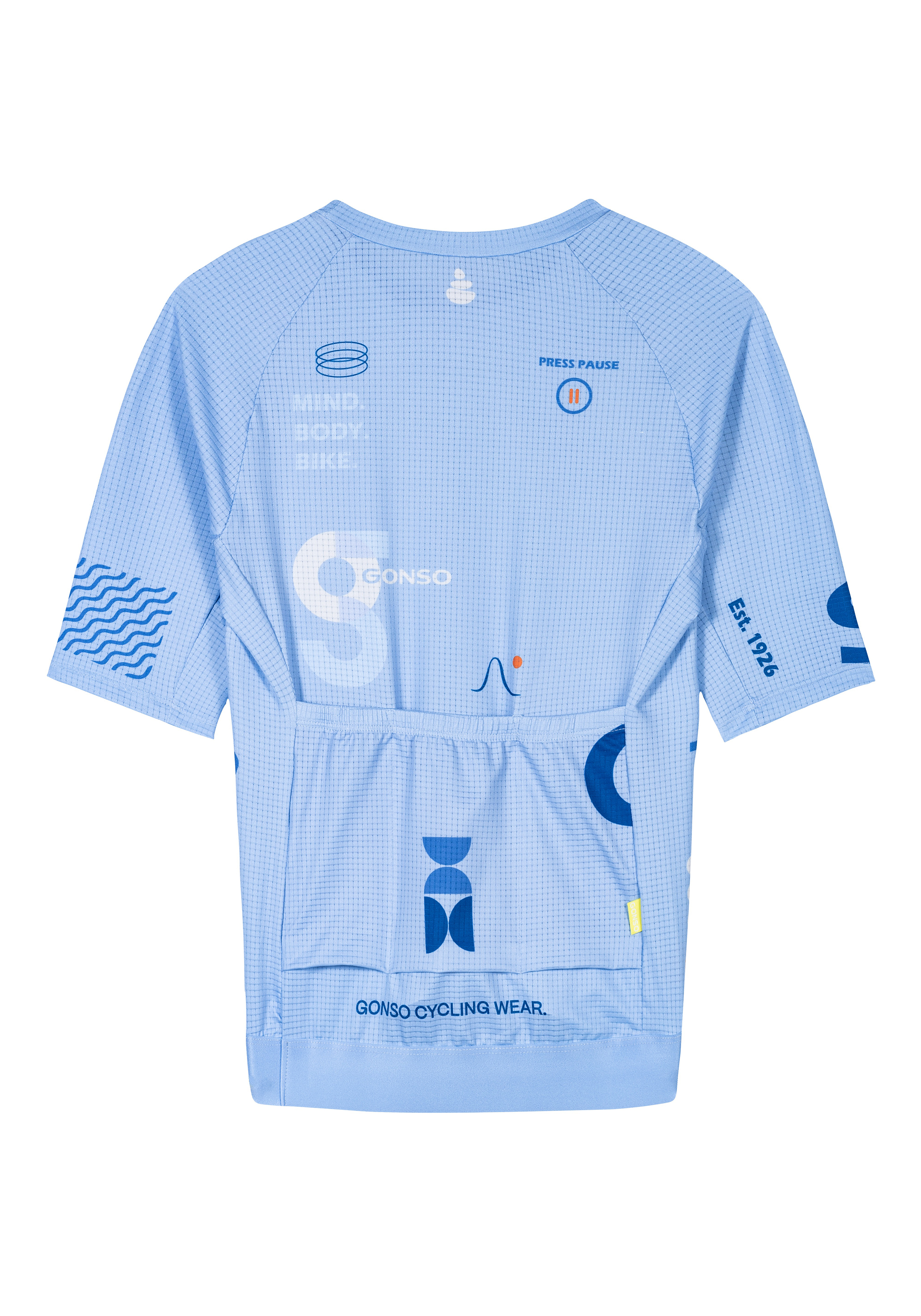 Cycling jersey, Short sleeve, Mesh fabric, Light blue, Back pocket