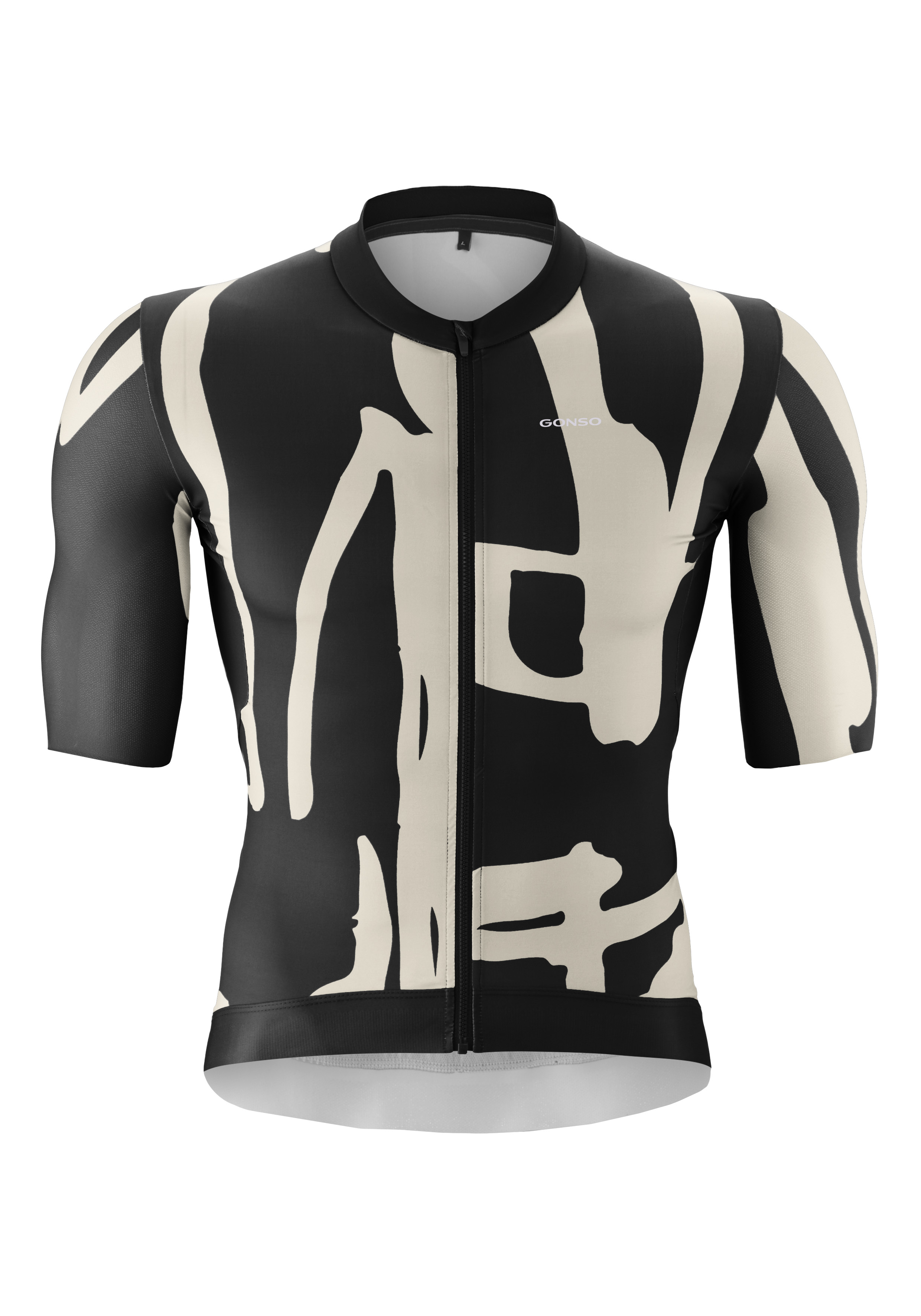 Road Jersey Print M cycling jersey, abstract pattern, schwarz-weiß, kurze Ärmel, Frontreißer