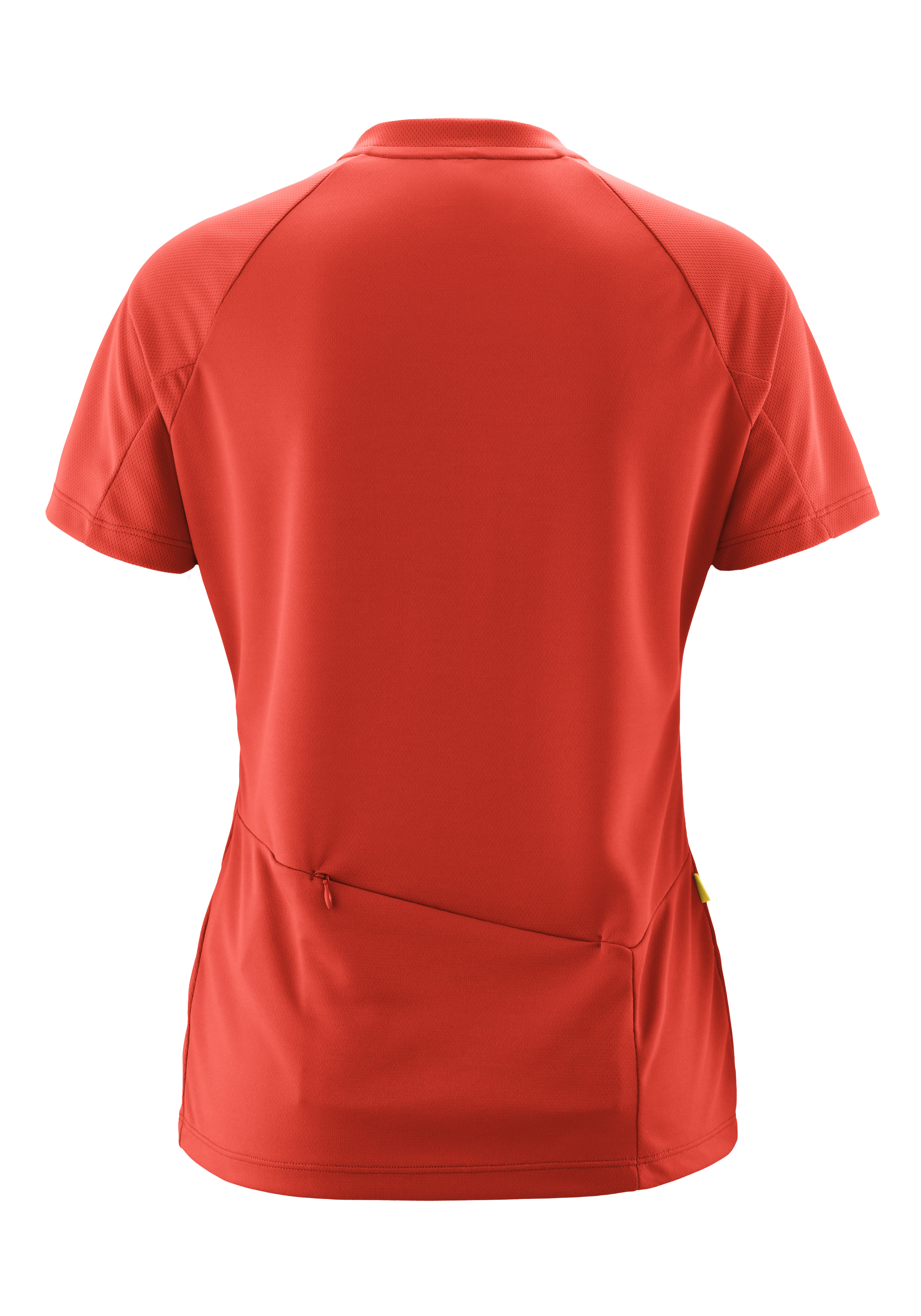 T-Shirt, Rotes Oberteil, Kurzarm, Rückenansicht, Reißverschlussfach