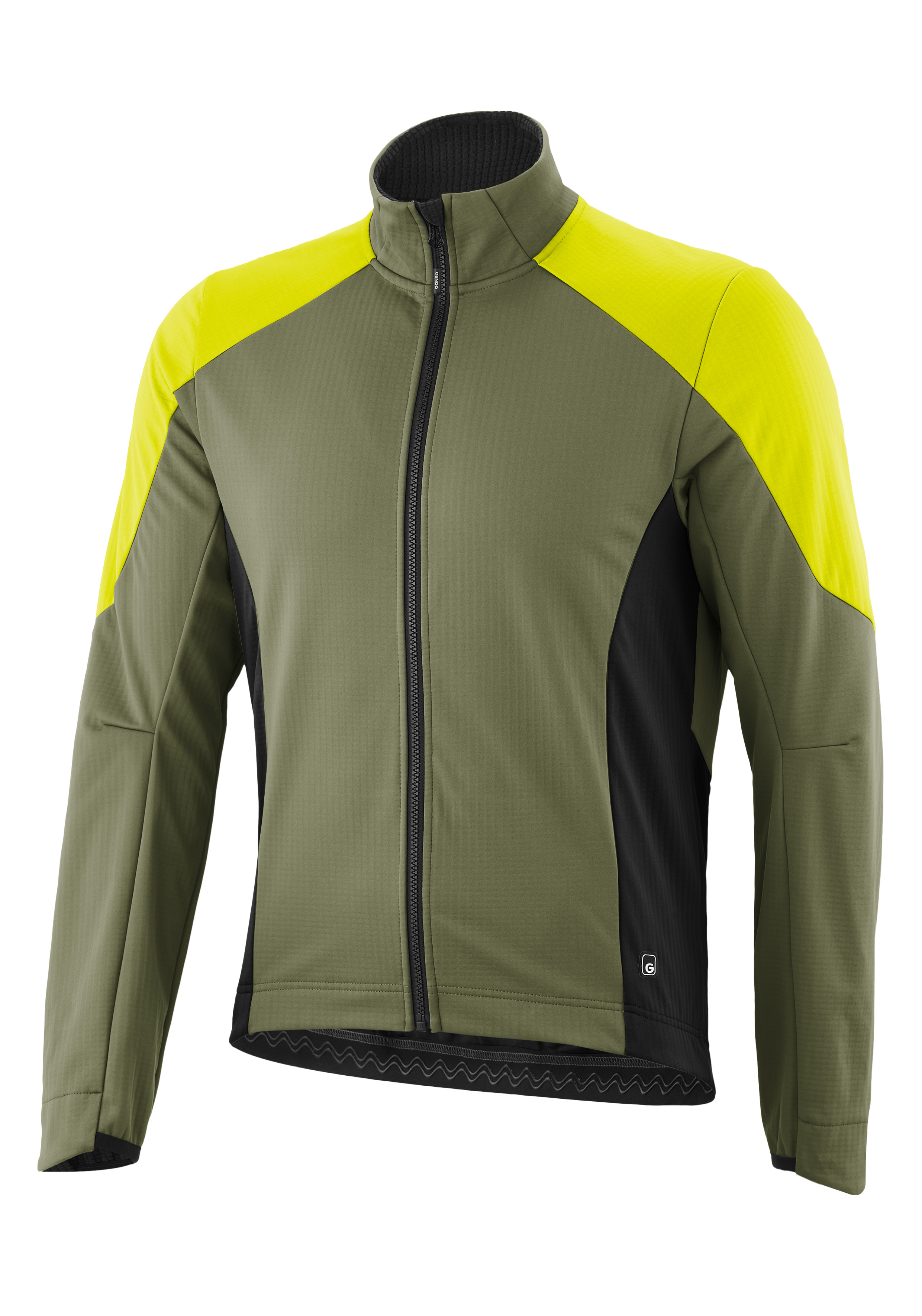 Trail Jacket Softshell M Jacket, Fahrradjacke, Olivegrün, Neon-Gelb, Reißverschluss