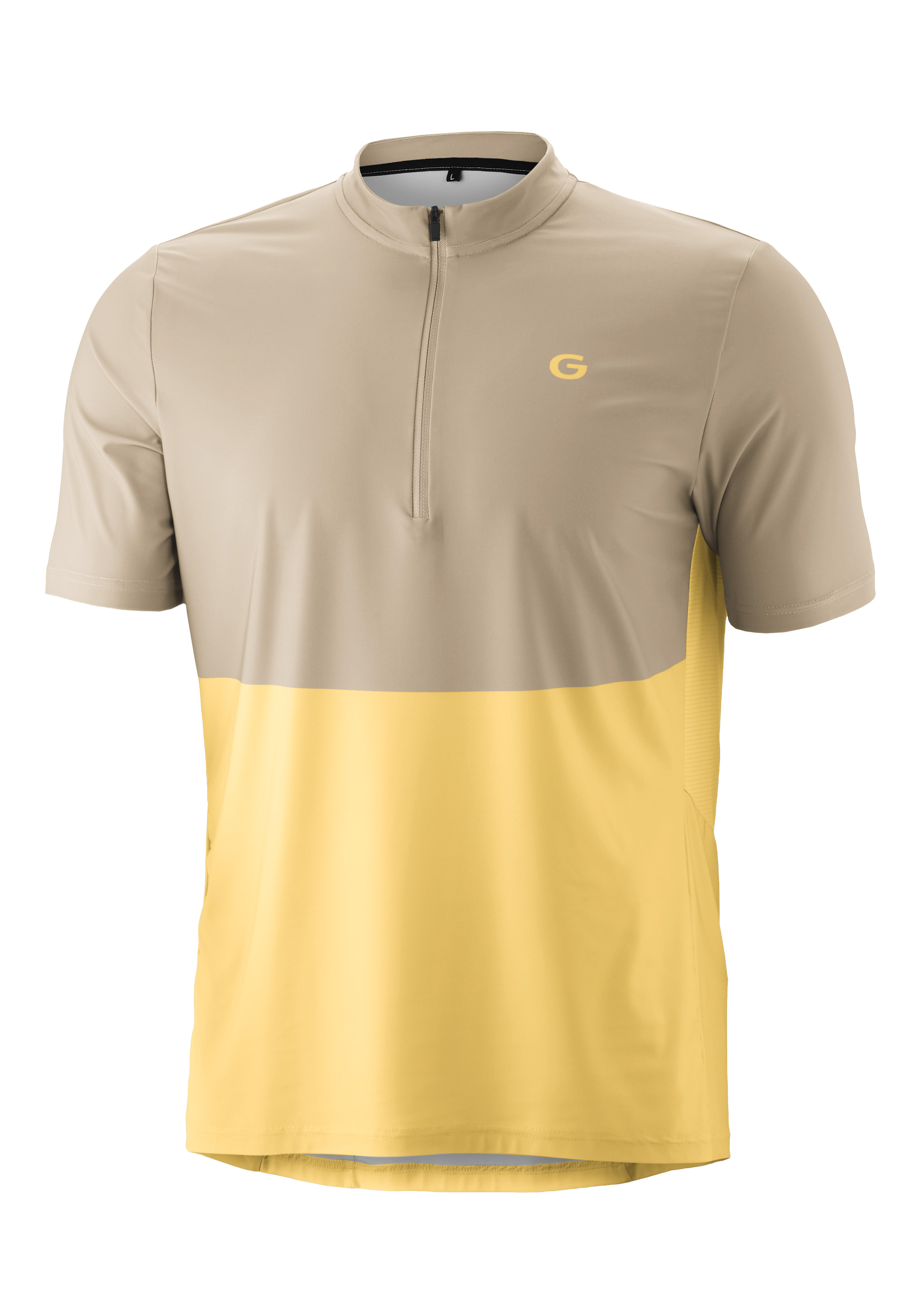 T-Shirt, Kurzarm, HalbReißverschluss, BeigeGelb, Sportshirt