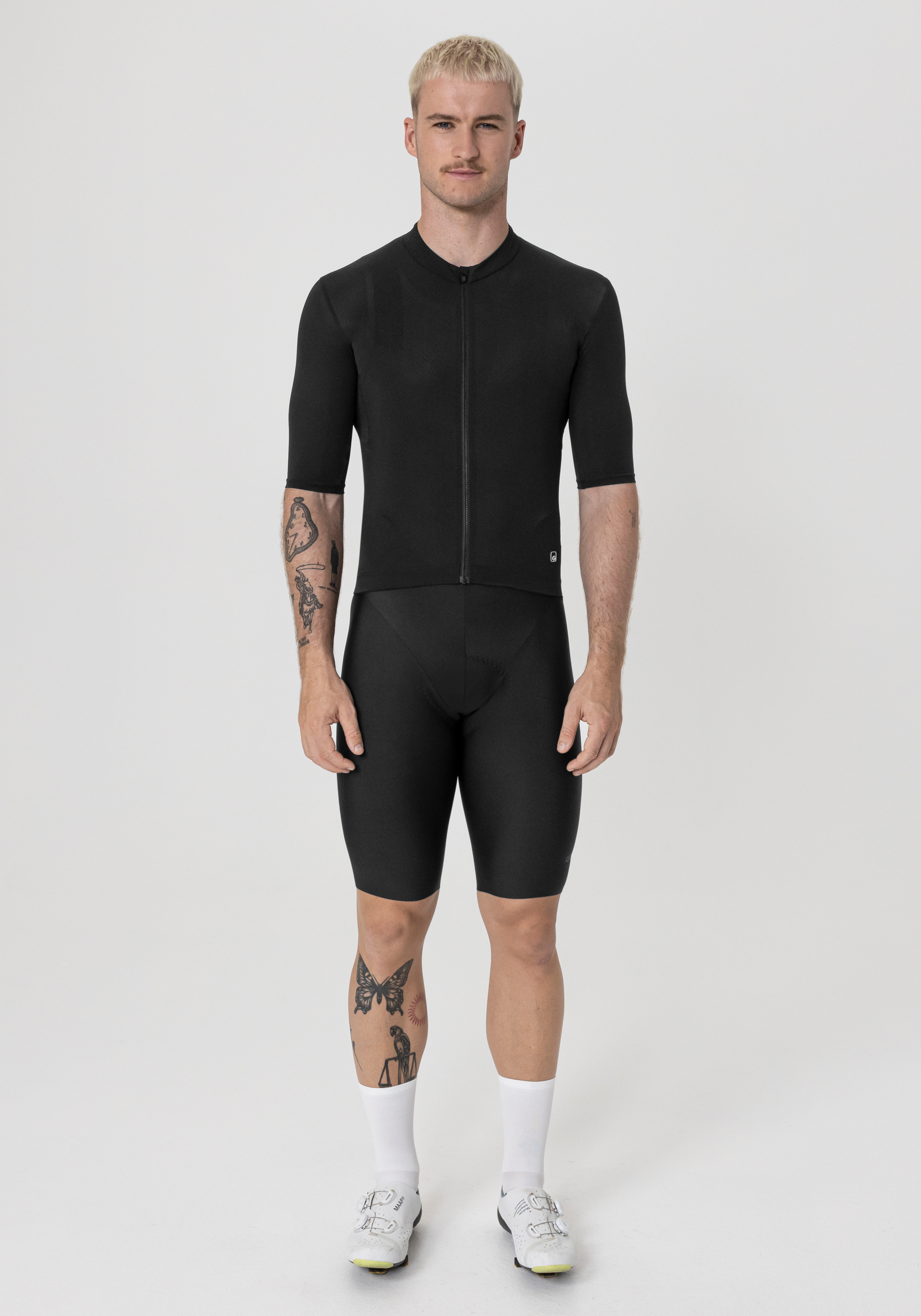 Radtrikot, Kurzarmtrikot, Zipper-Jersey, Schwarz, Jerseyset