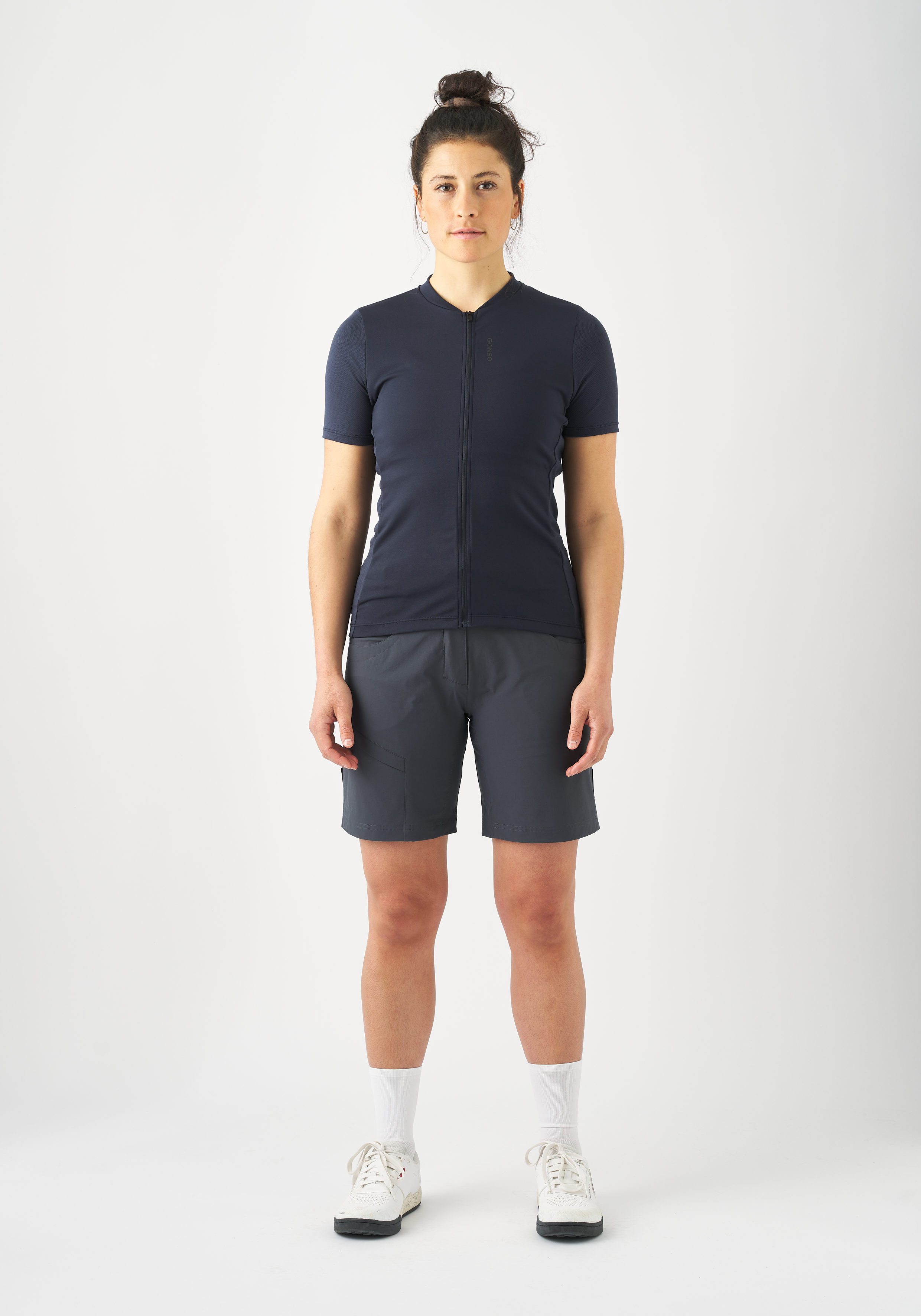 Kurzarm-Shirt, Reißverschluss, Navy, Sportbekleidung, Shorts