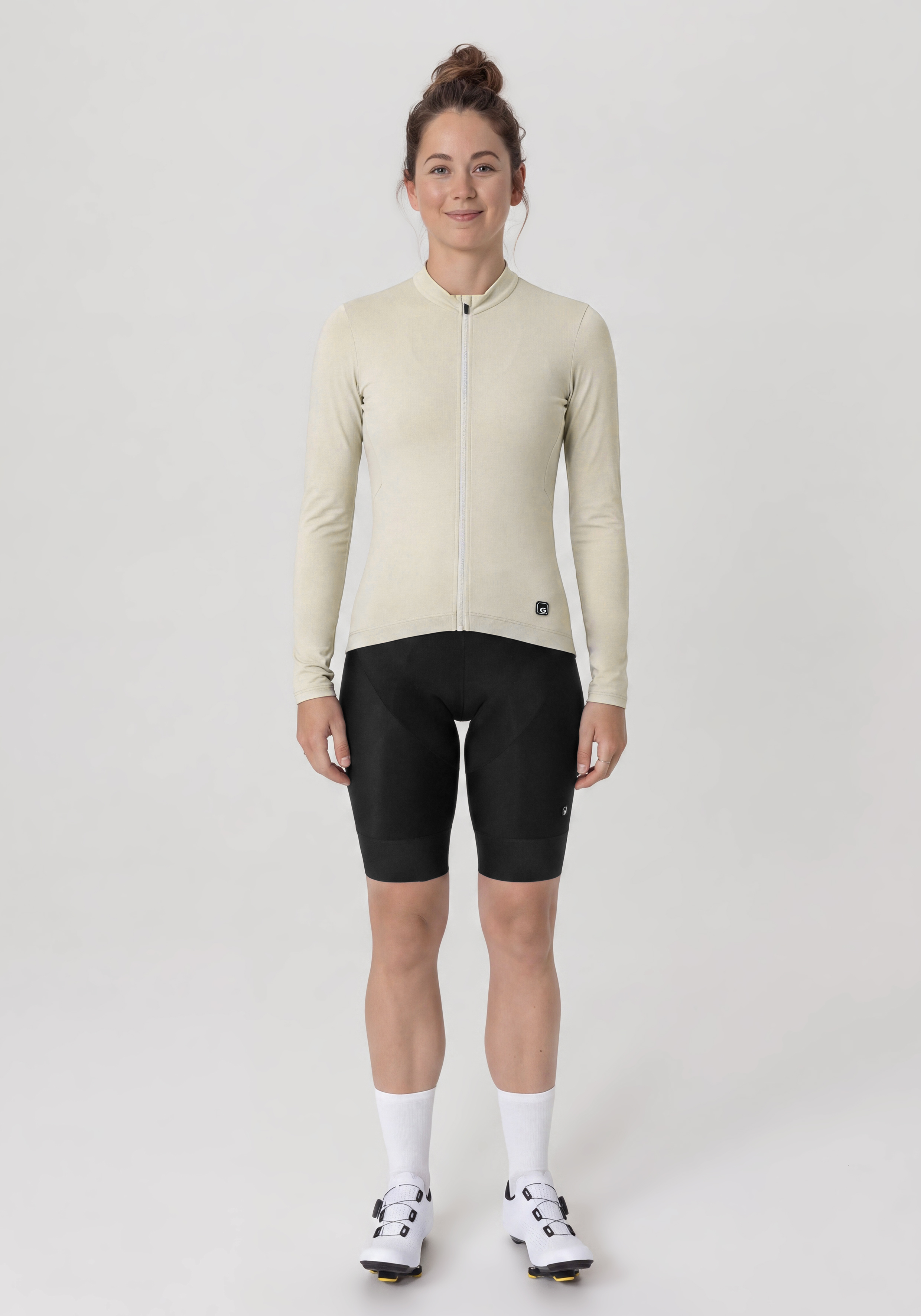 Road Jersey Longsleeve W Zweiteiler?, Radtrikot, Fahrrad-Ärmel, Beinkleid, Jersey?, Radjacke, Laufsport, Zopfzipper, Beige, Langarm, Radsport