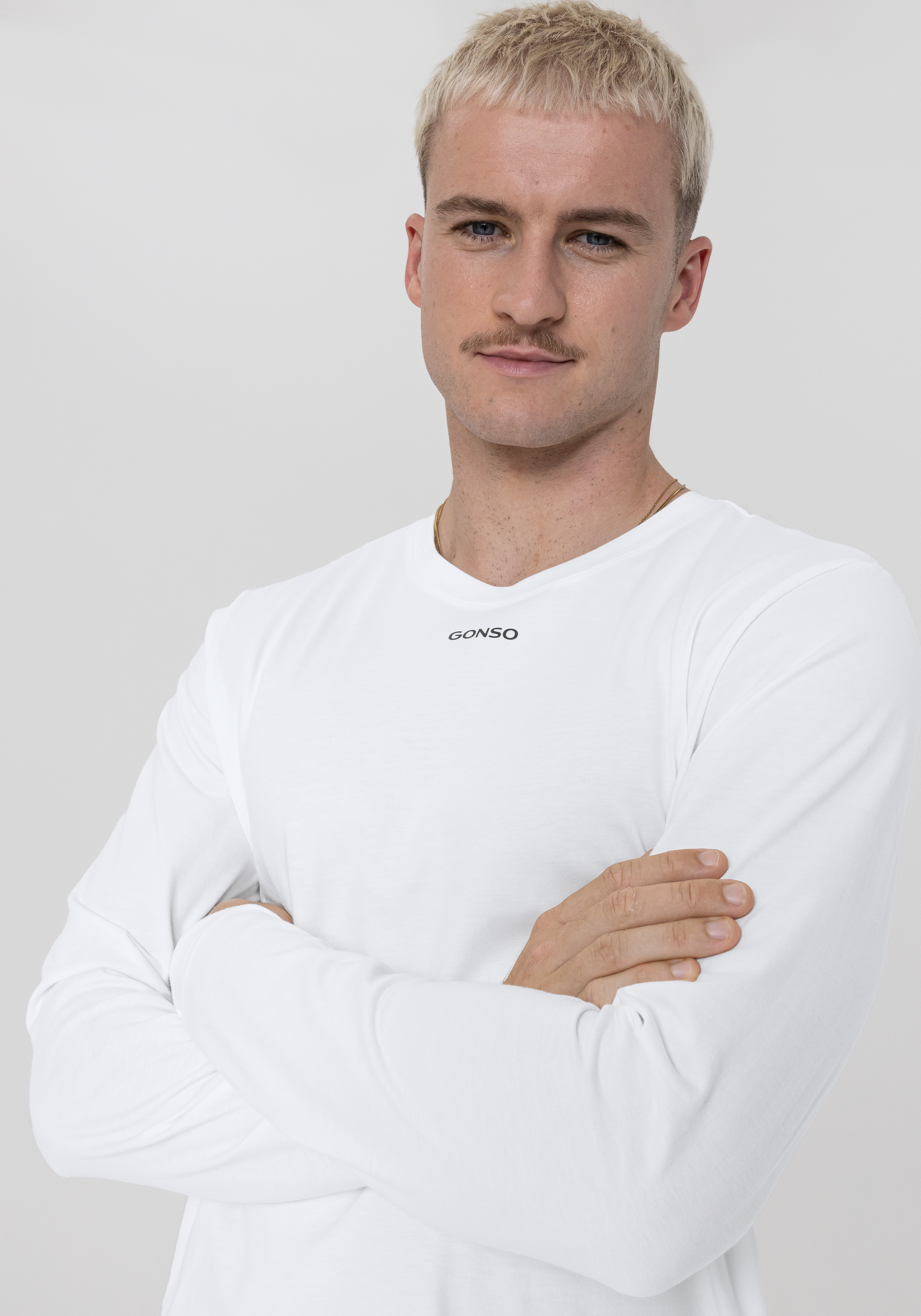 langsame, weiß, t-shirt, langarm, minimal, Lange Ärmlig, Langarmshirt, Weiß, Rundhals, GONSO