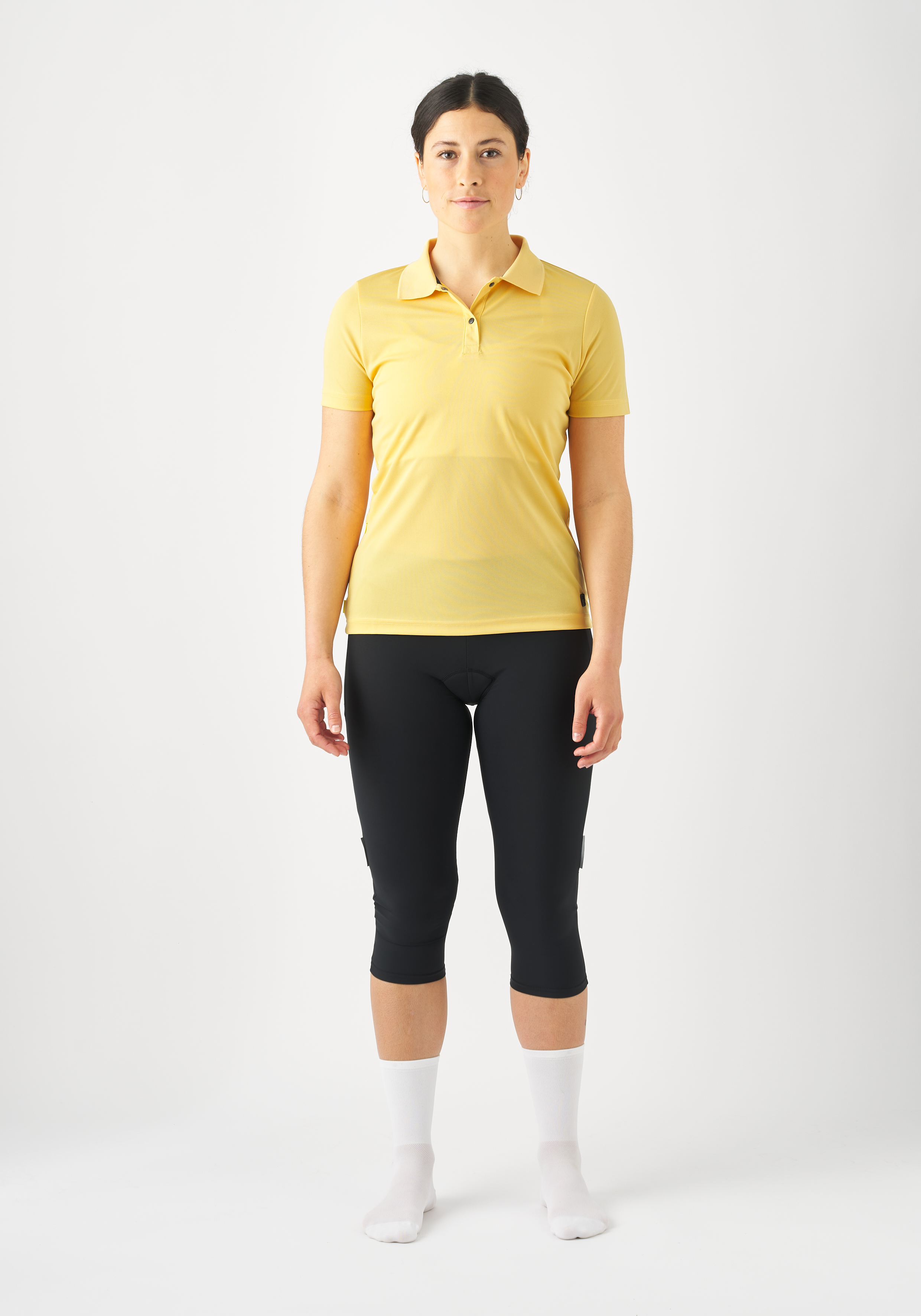 Polohemd, gelbes Oberteil, Kurzarm, Polo, leichtes Material, Leggings, Sportbekleidung, einfarbig, kein Muster, Farbe Gelb, Polohemd, Kurzarm-Shirt, Gelb, Kleidung, Sportbekleidung
