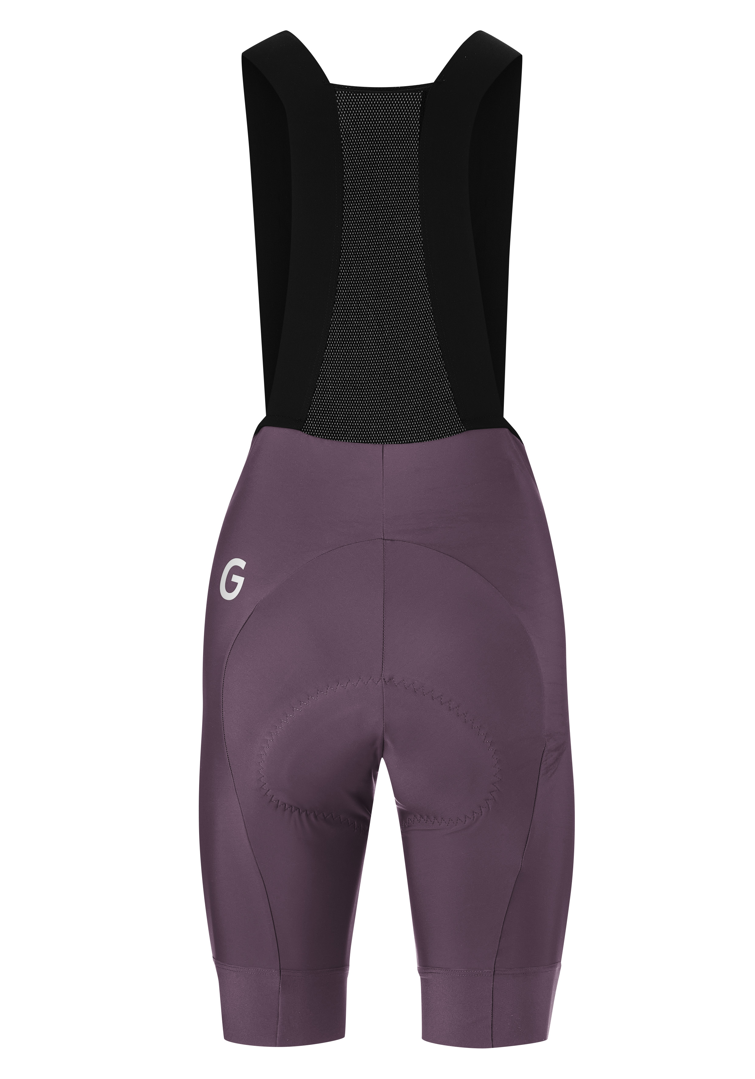  cycling bib shorts, purple, mesh back, suspender straps, padded shorts