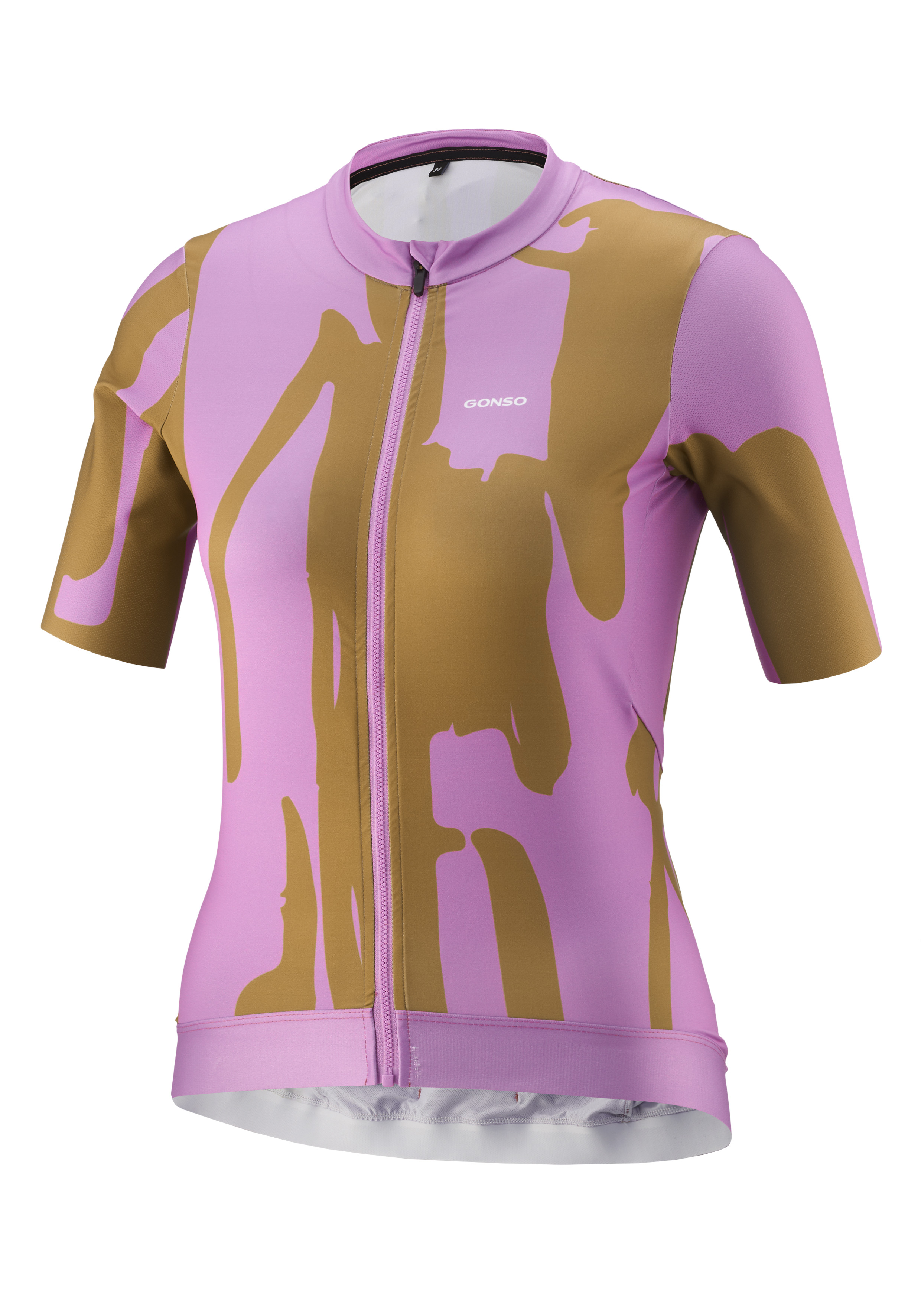 cycling jersey, pink purple, camouflage pattern, short sleeves, front zipper