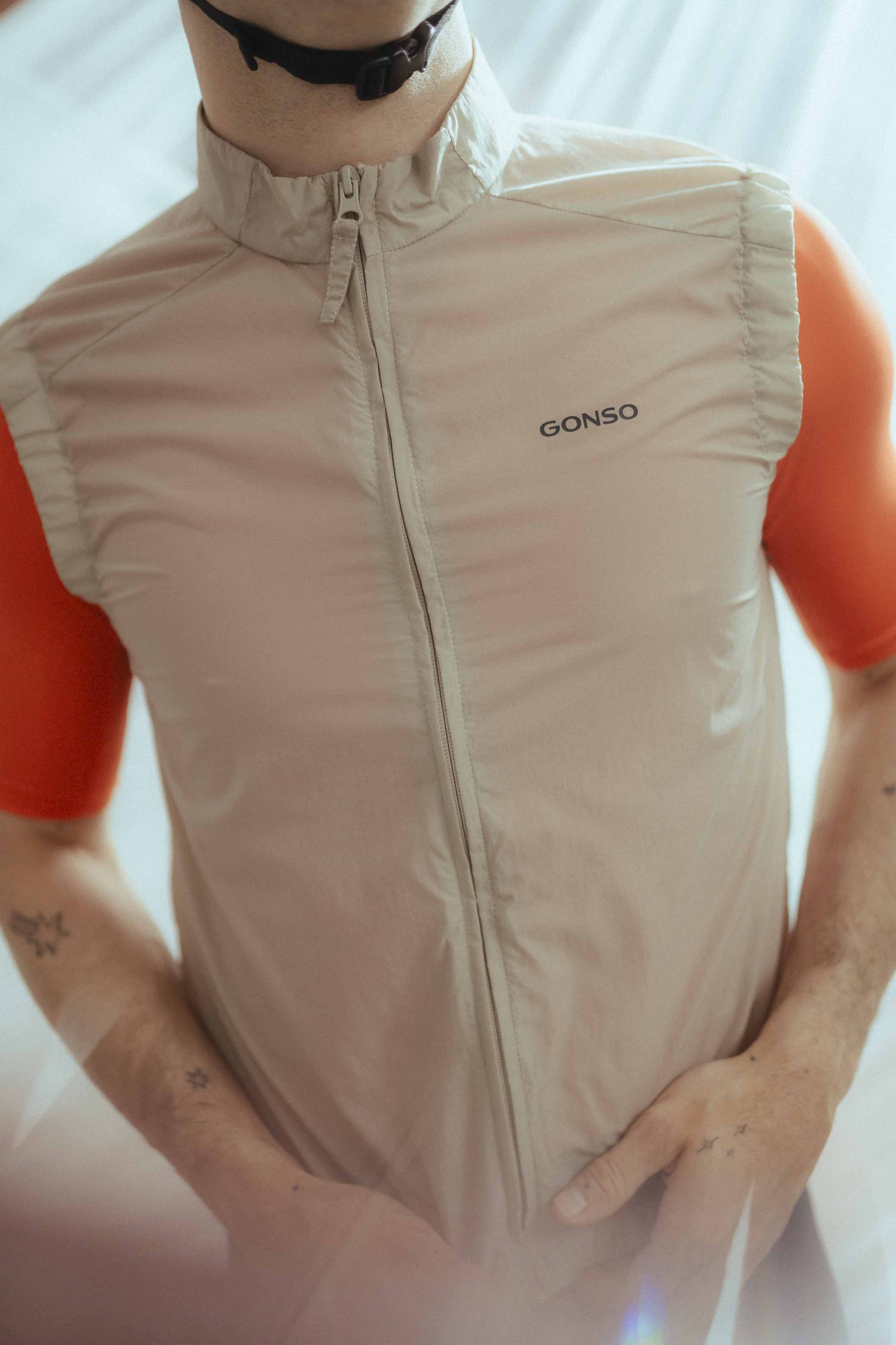 Weste, Reißverschluss, Beige, Ärmellose Weste, Nehmen Sie Hinweis