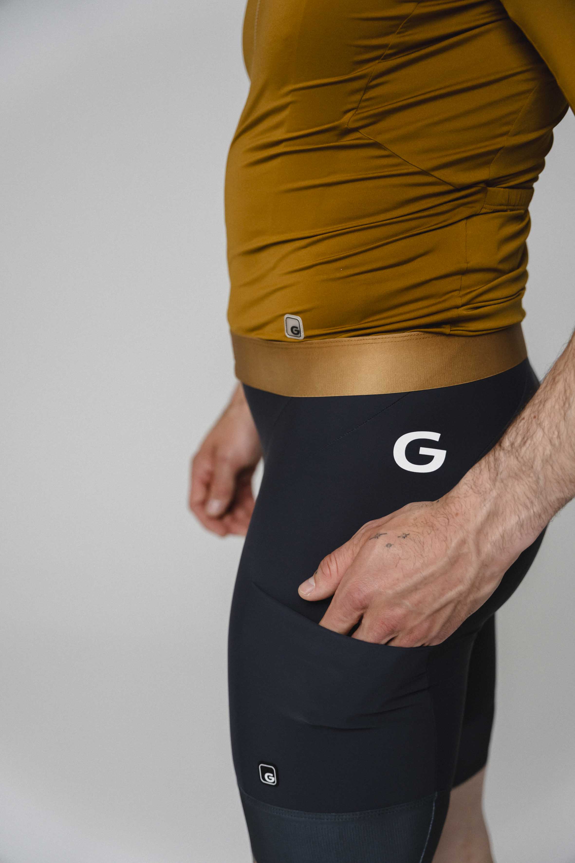 Cycling jersey, Halbsleeve, Reißverschluss, Unifarben, Tannebraun, Radsport-Top, verstellbar, Tights, Stoff, G-Logo