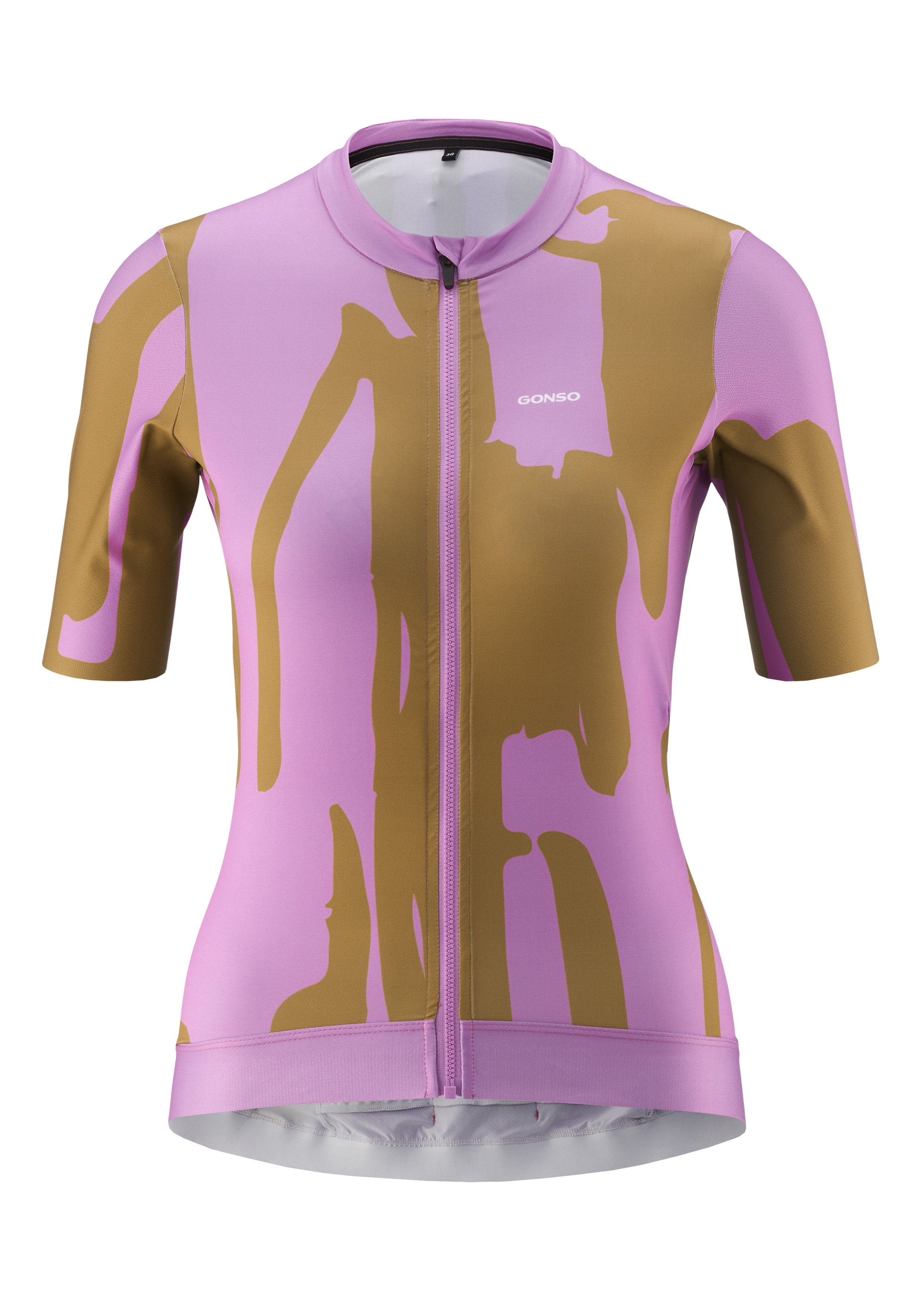 Radsport-Trikot, Kurze Ärmel, Reißverschluss vorne, Pink, Braun Muster
