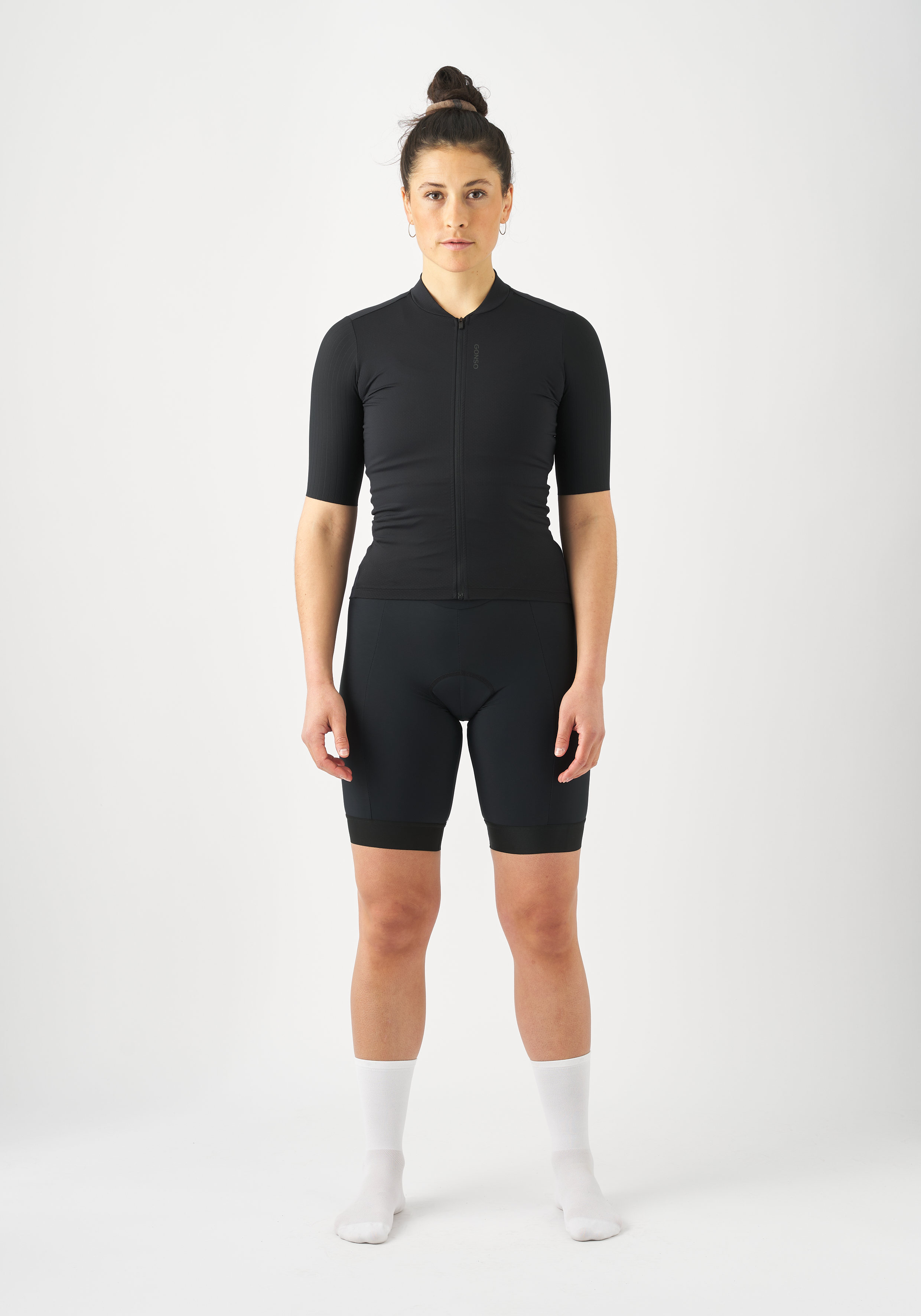 Radsport-Trikot, schwarz, kurzarm, Vollreissverschluss, Radhose