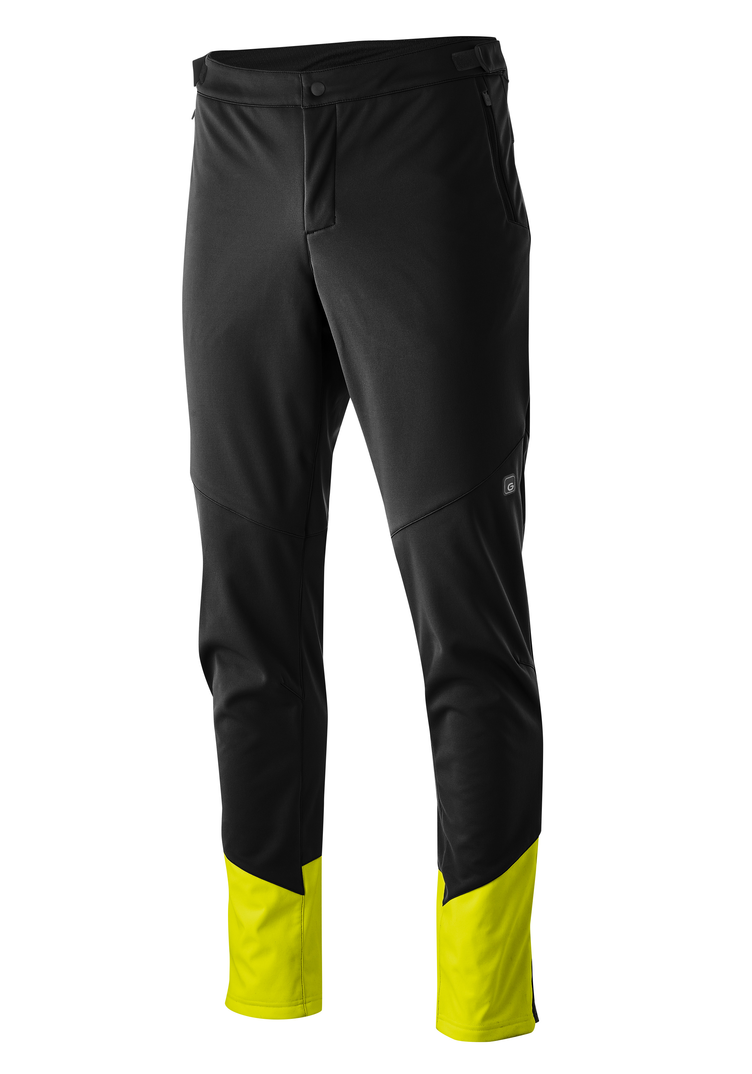 hose, softshell, schwarz, leuchtgelb_trim, gepufferte_knie_bereich