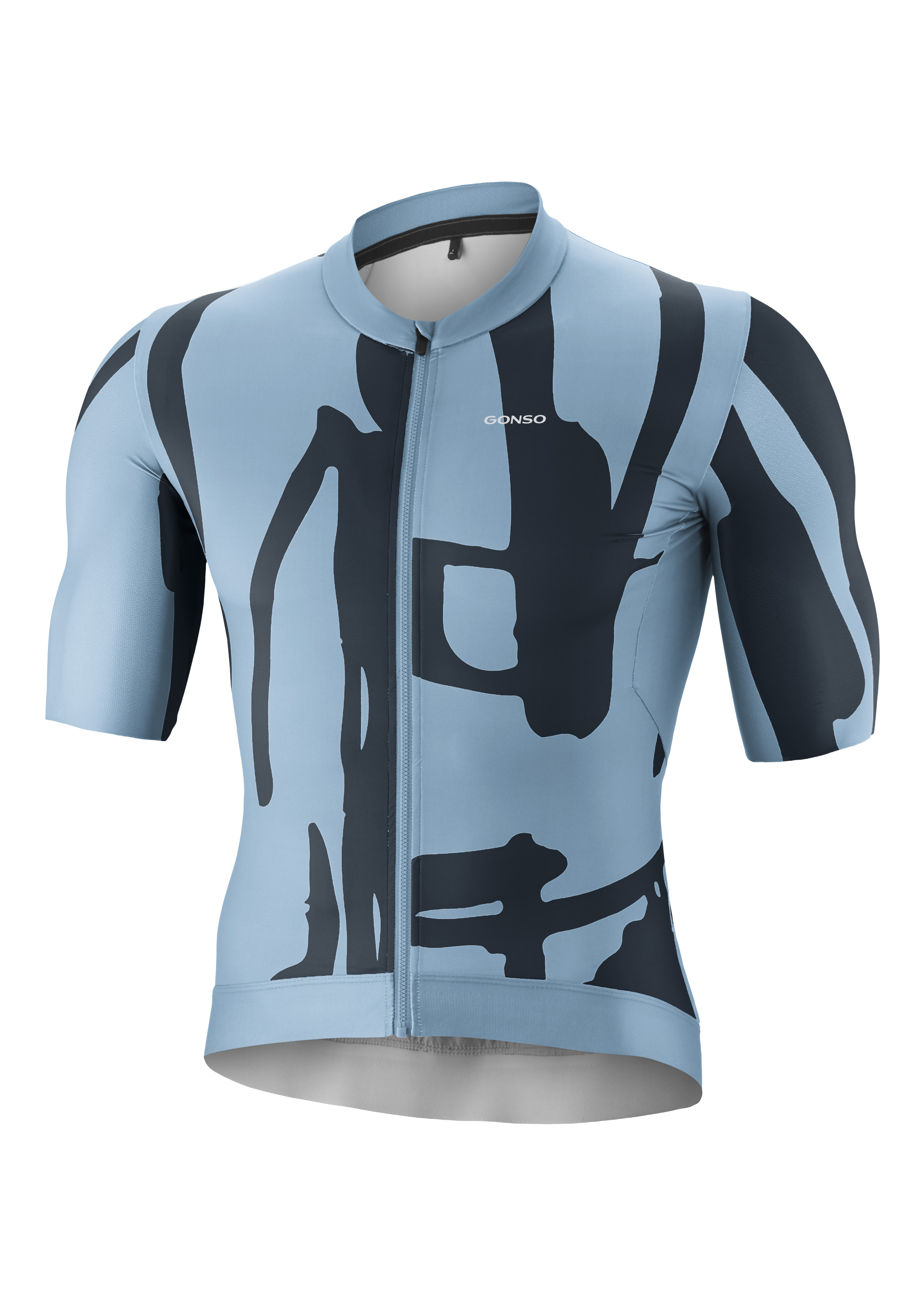 Cycling Jersey, Kurzärmlig, Vollreißverschluss, Abstrakter Camouflage, Hellblau/Navy-Farbton