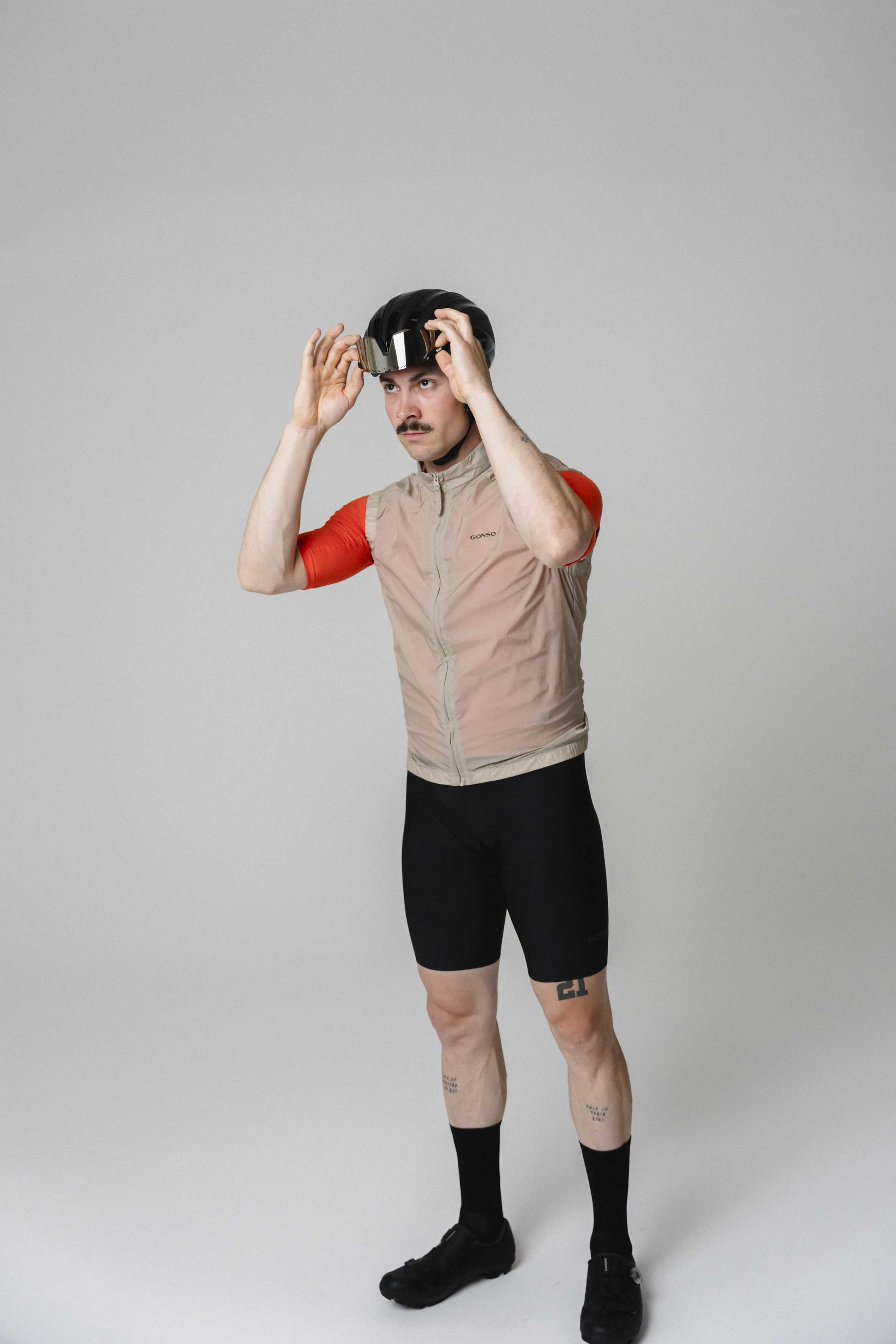 cycling, vest, jersey, shorts, goggles
