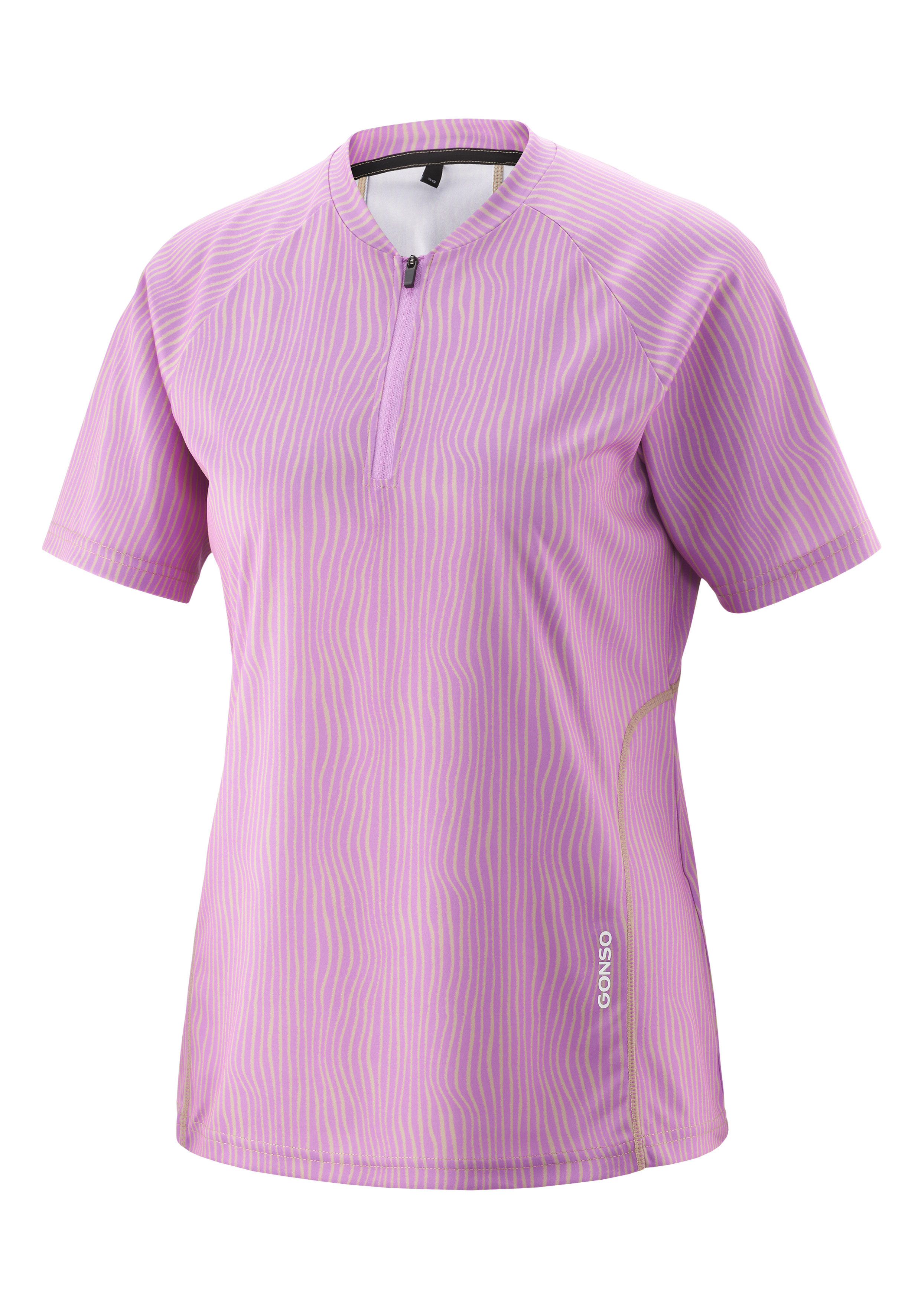 Kurzarm, Kragenslos, Ziernaht, Zweifarbig/gestreift, Reißverschluss-Umschlag