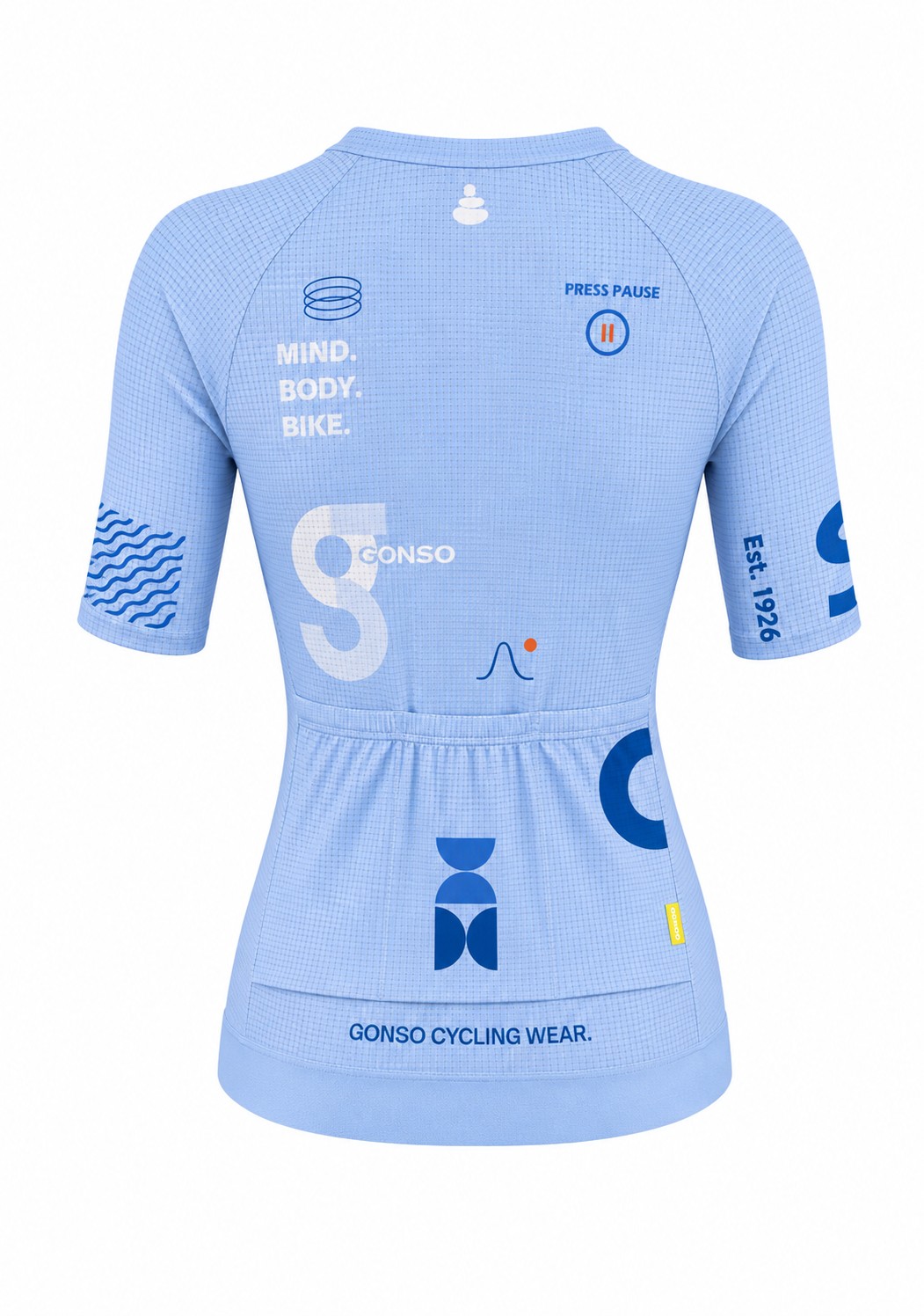 radtrikot, hellblau, kurzarm, grafikmuster, rückentasche, cycling jersey, kurzarm, hellblau, logo print, rückentasche, Jersey, Radsport, Cycling Wear, Kurzarm, Hingucker-Panels, zyklus-Shirt, Radsport-Trikot, kurzarm, hellblau, Cycle-Wear