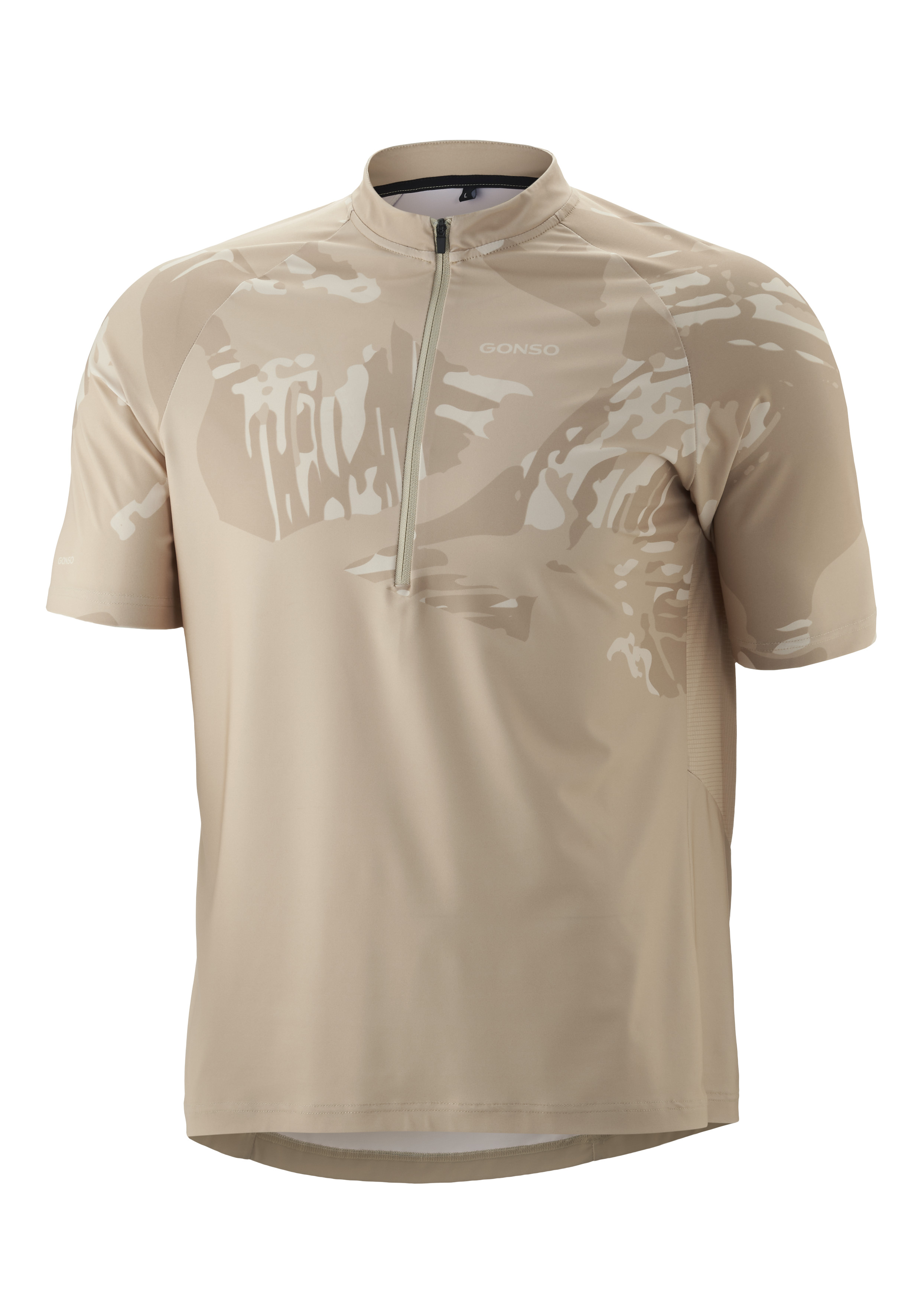 T-Shirt, Kurzarm, Reißverschluss, Kamelbraun, Camouflage