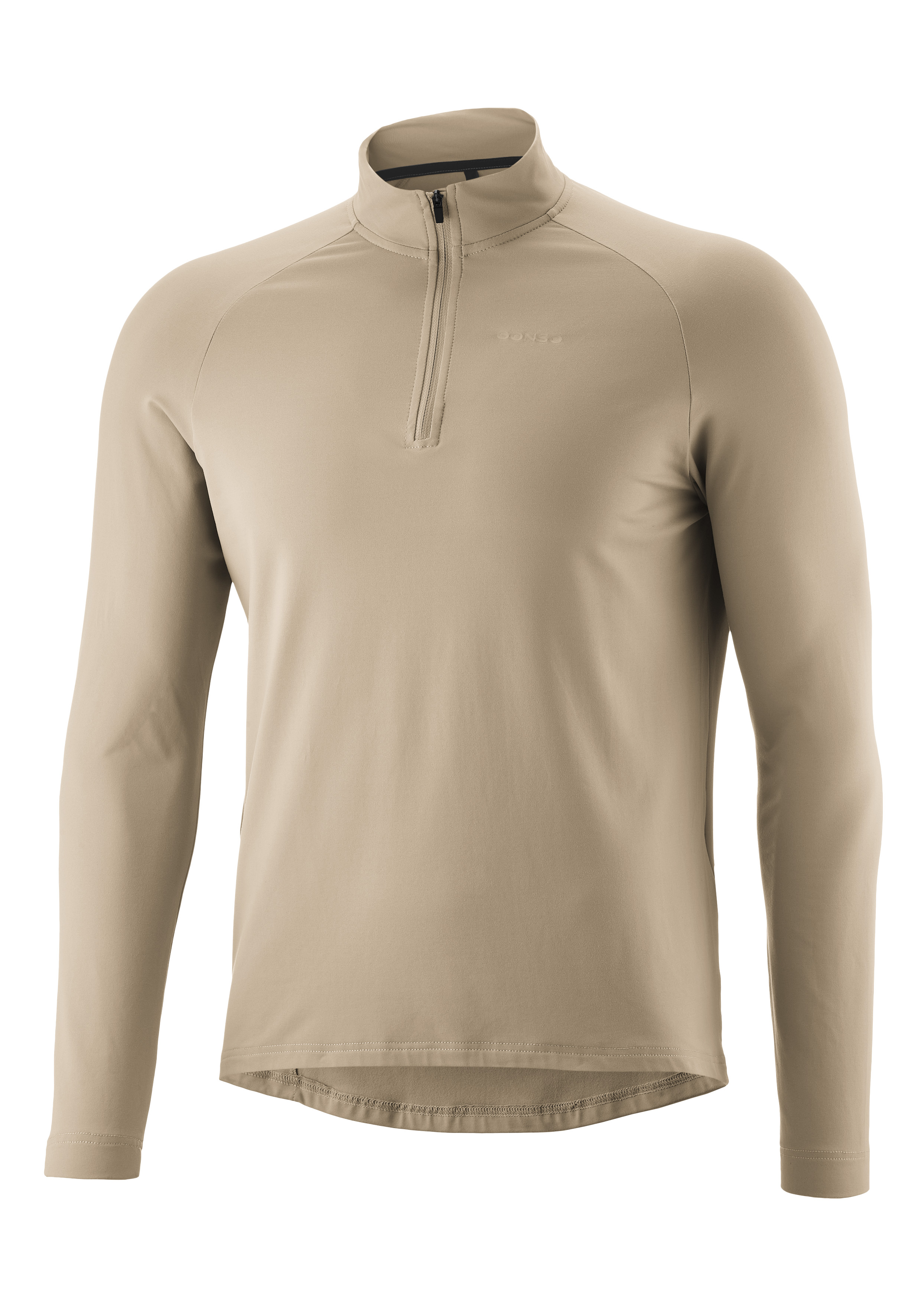 Langarmshirt, Halbreiher, Beige, Kragen-Reißverschluss, Glatter Stoff