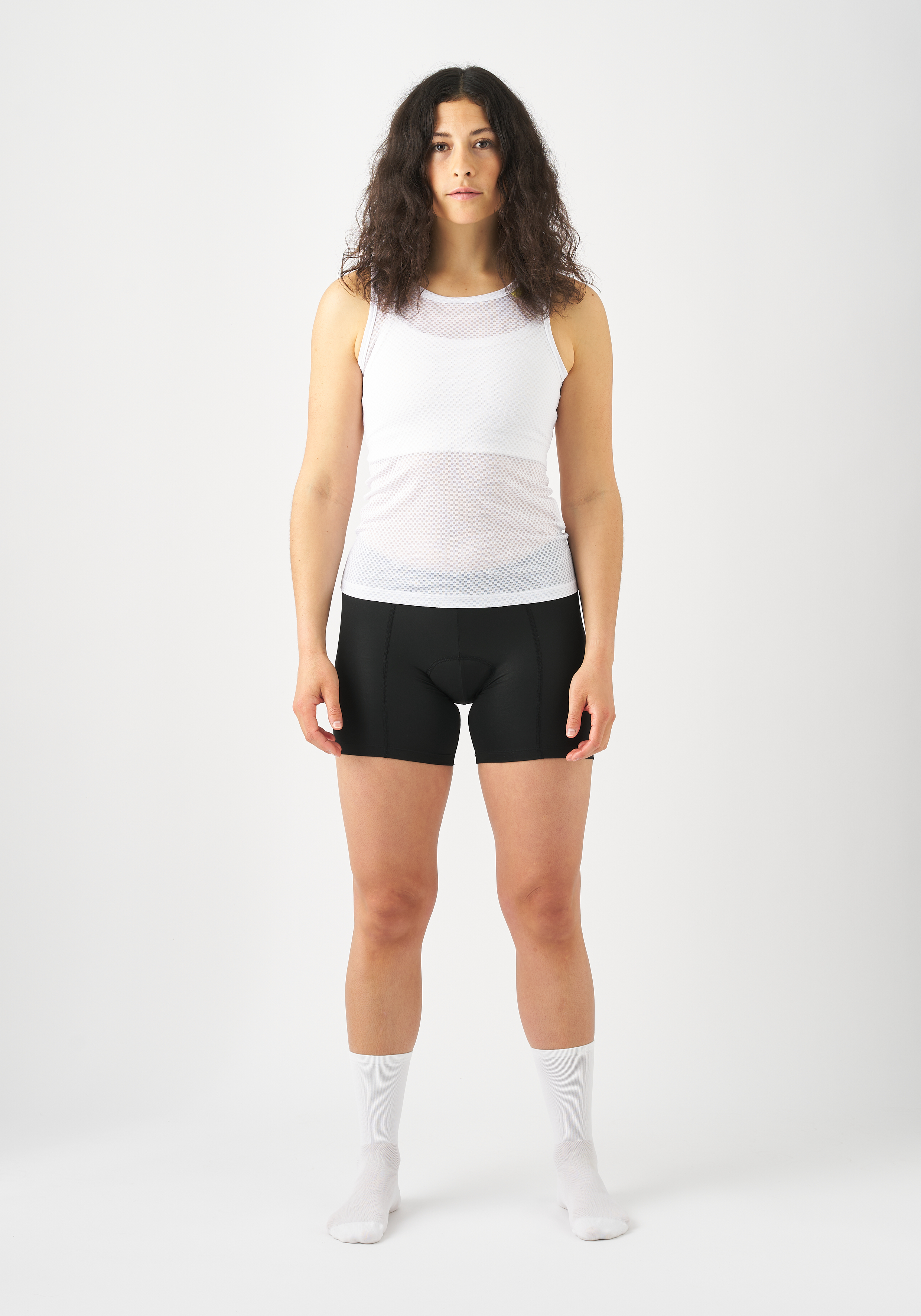 Sporttop, Mesh top, White, Black shorts, Sleeveless, Hemd, Mesh-Top, Weiß, Schwarz, Beinlinge