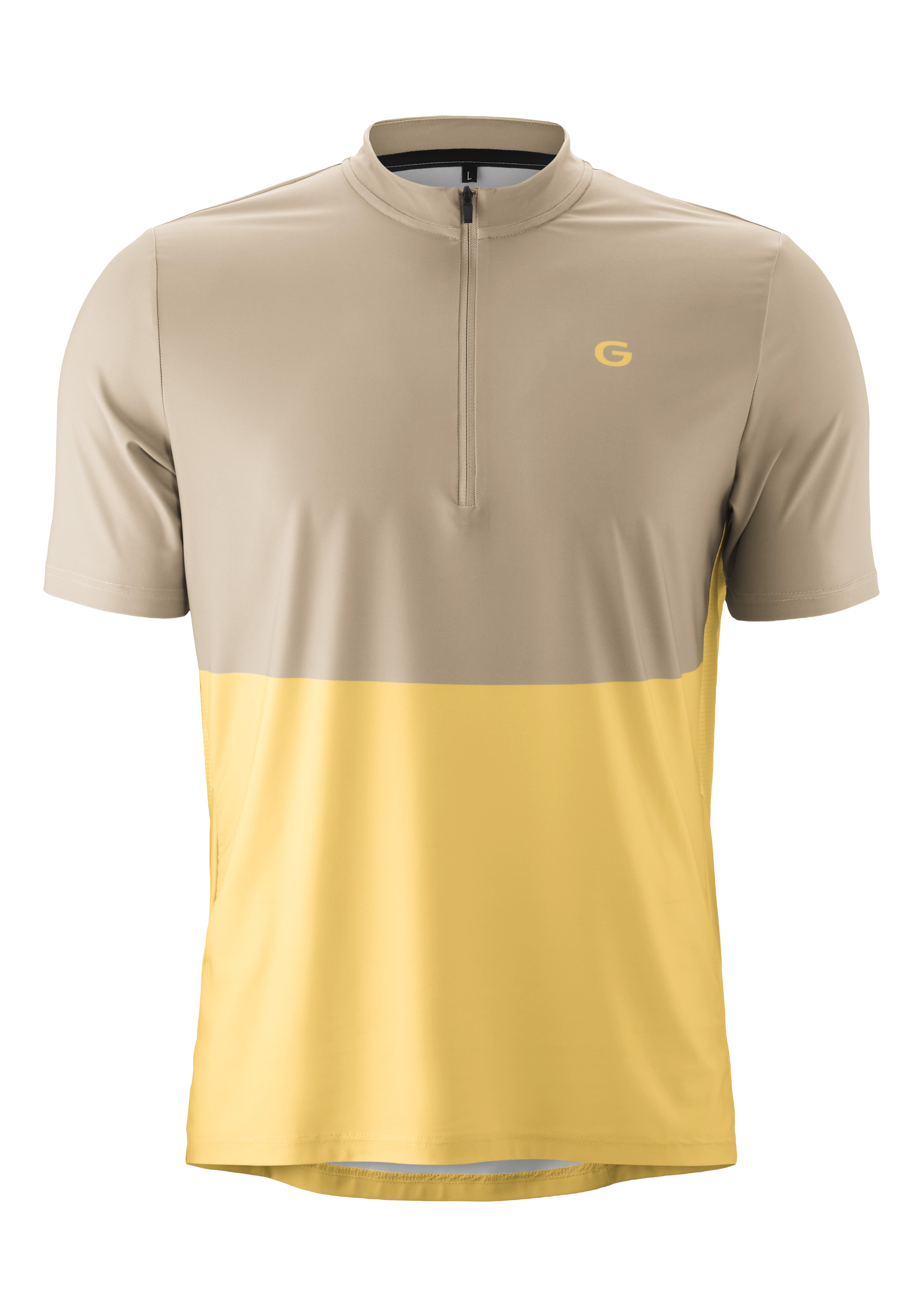 T-Shirt, Sportshirt, Halbreißverschluss, Beige Gelb, Kurzarm