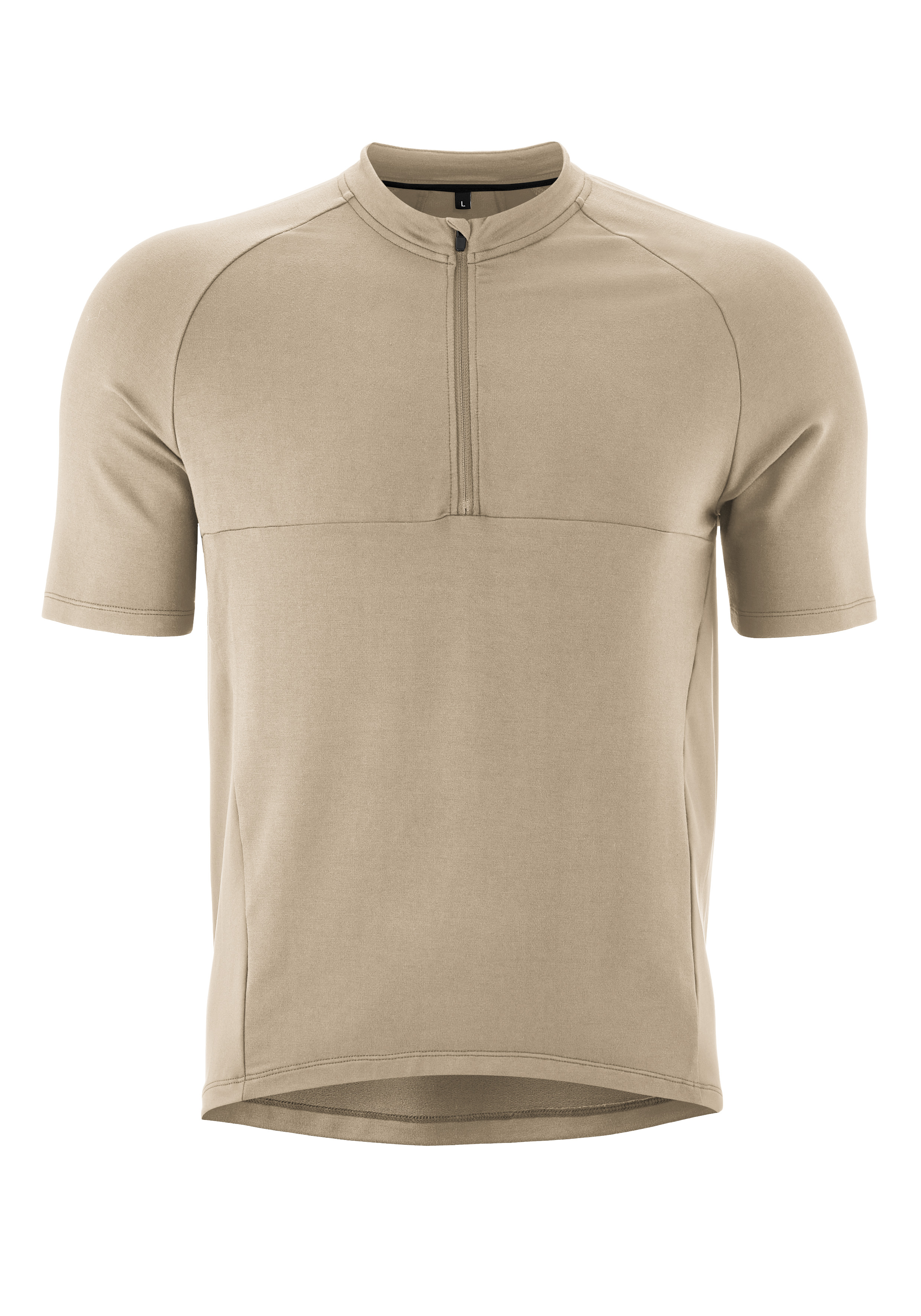T-Shirt, Half-zipped, Beige, Short sleeve, Collarless zip