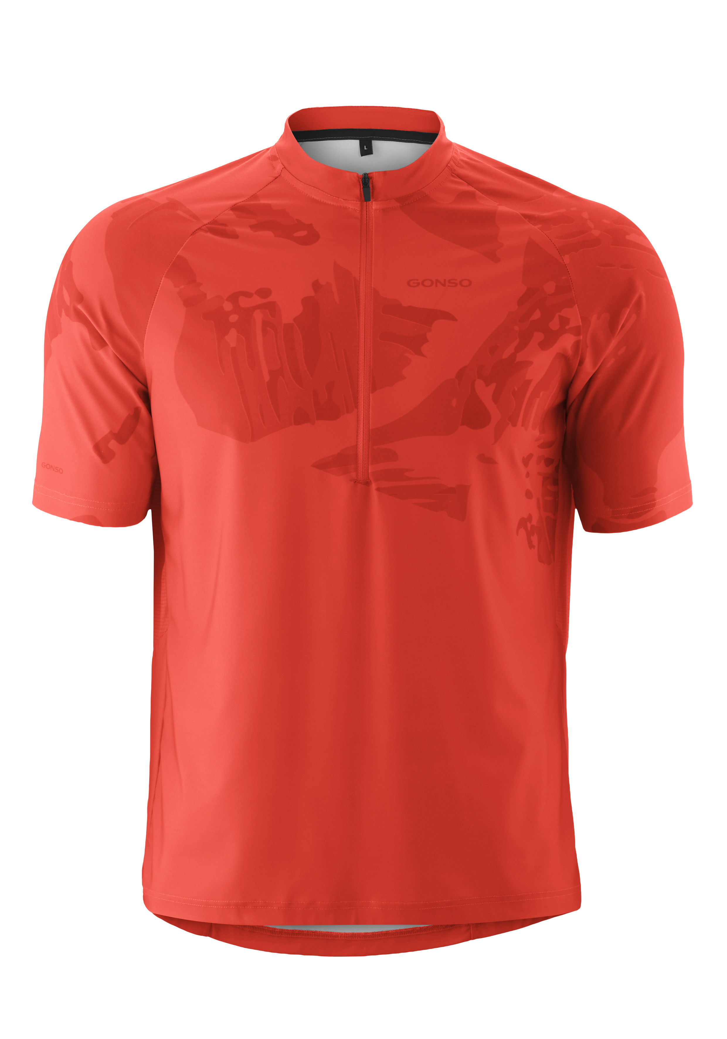 cycling jersey, half-zip, red, short-sleeve, graphic pattern