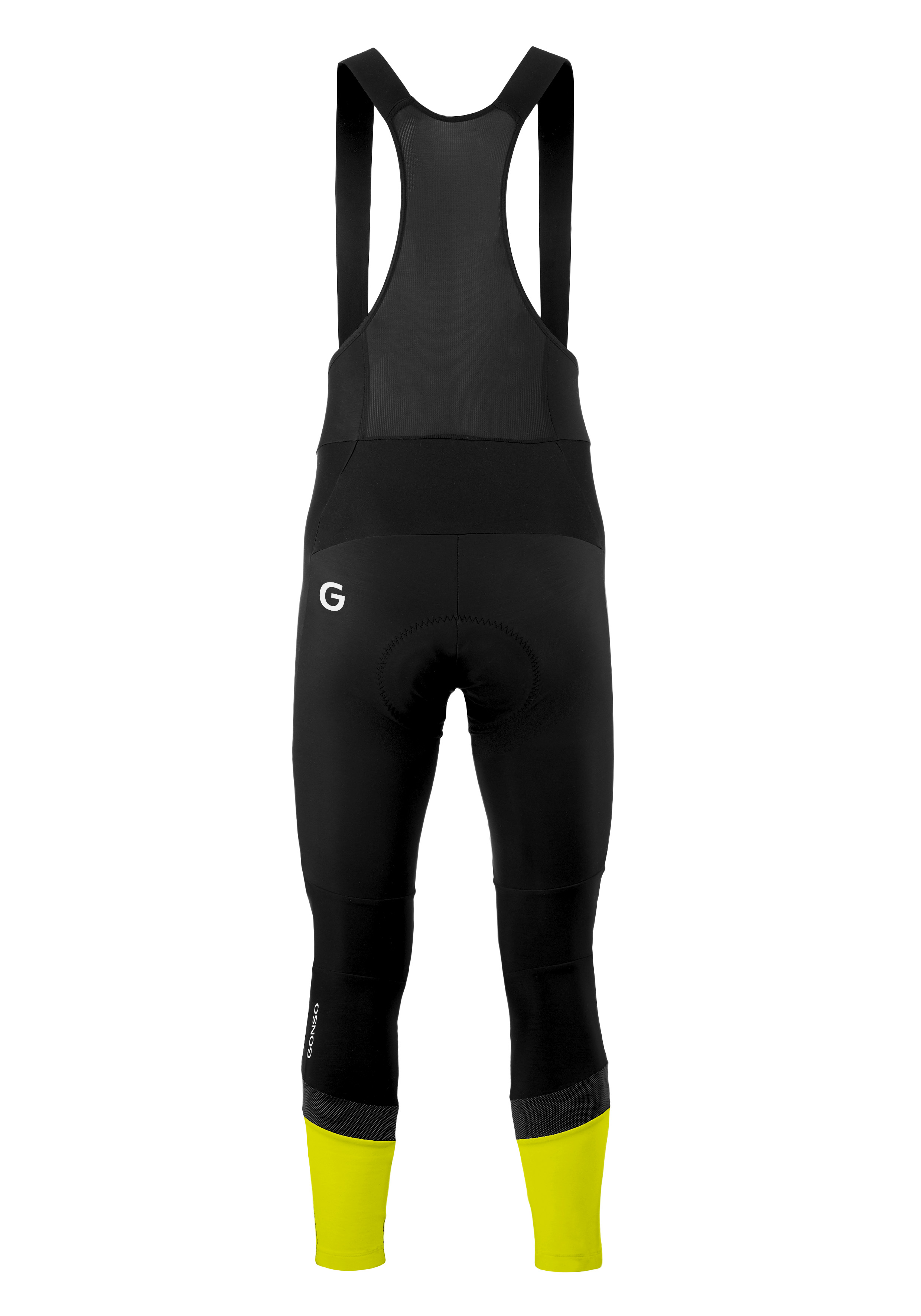 Essential Bib Tight Softshell M Radsport-Trägerhose, Bib-Shorts, Hose mit Trägern, Schwarz, Gelbe Knöchelmanschetten