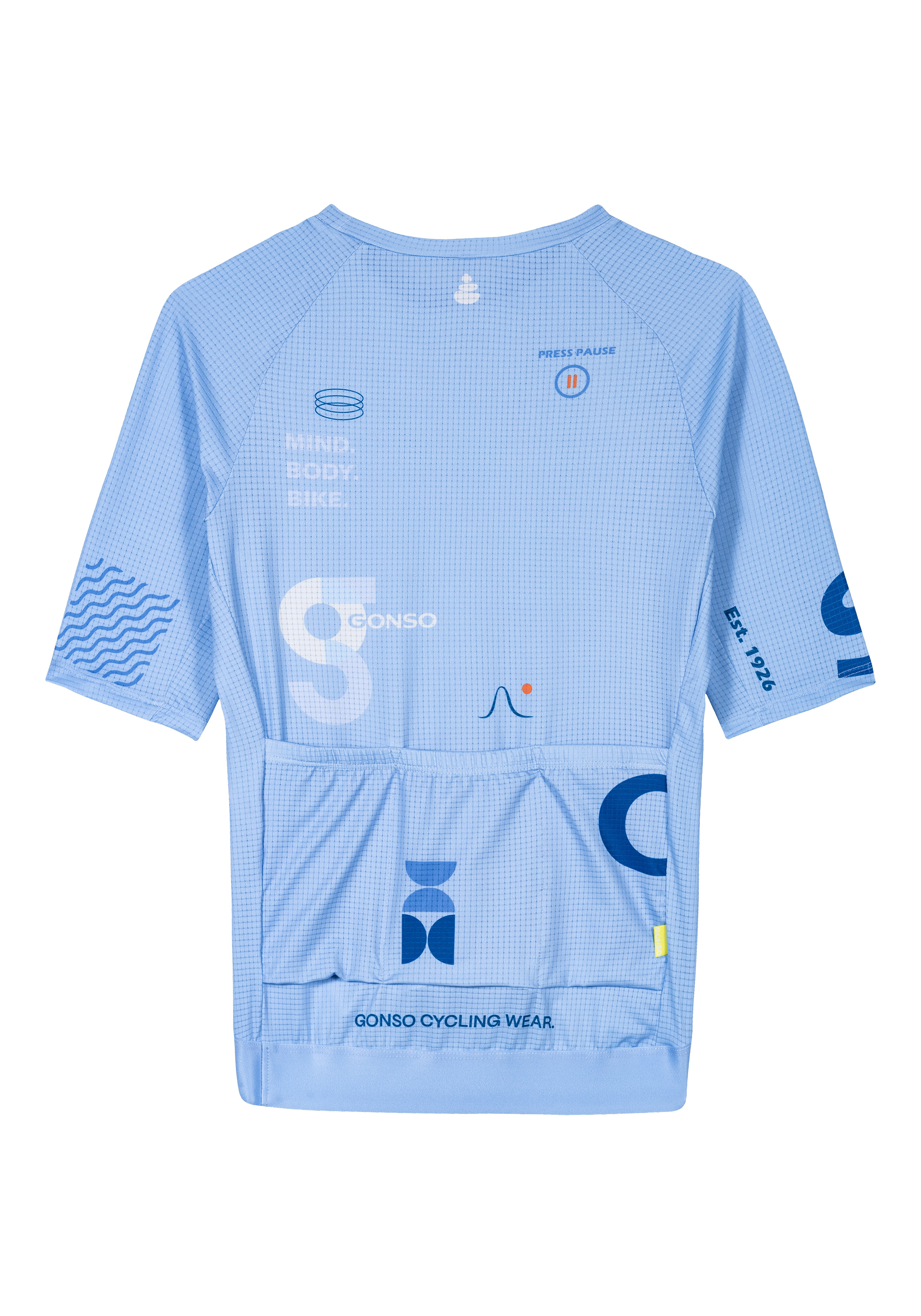 Cycling Jersey, kurzarm, hellblau, Mesh-Gewebe, Tasche, Radsporttrikot, Kurzärmliges Trikot, Mesh-Gewebe, Print Muster, Seitentaschen, Radsporttrikot, Kurzarm, Mesh-Gewebe, Hose-Rückseite?, Light-Blue