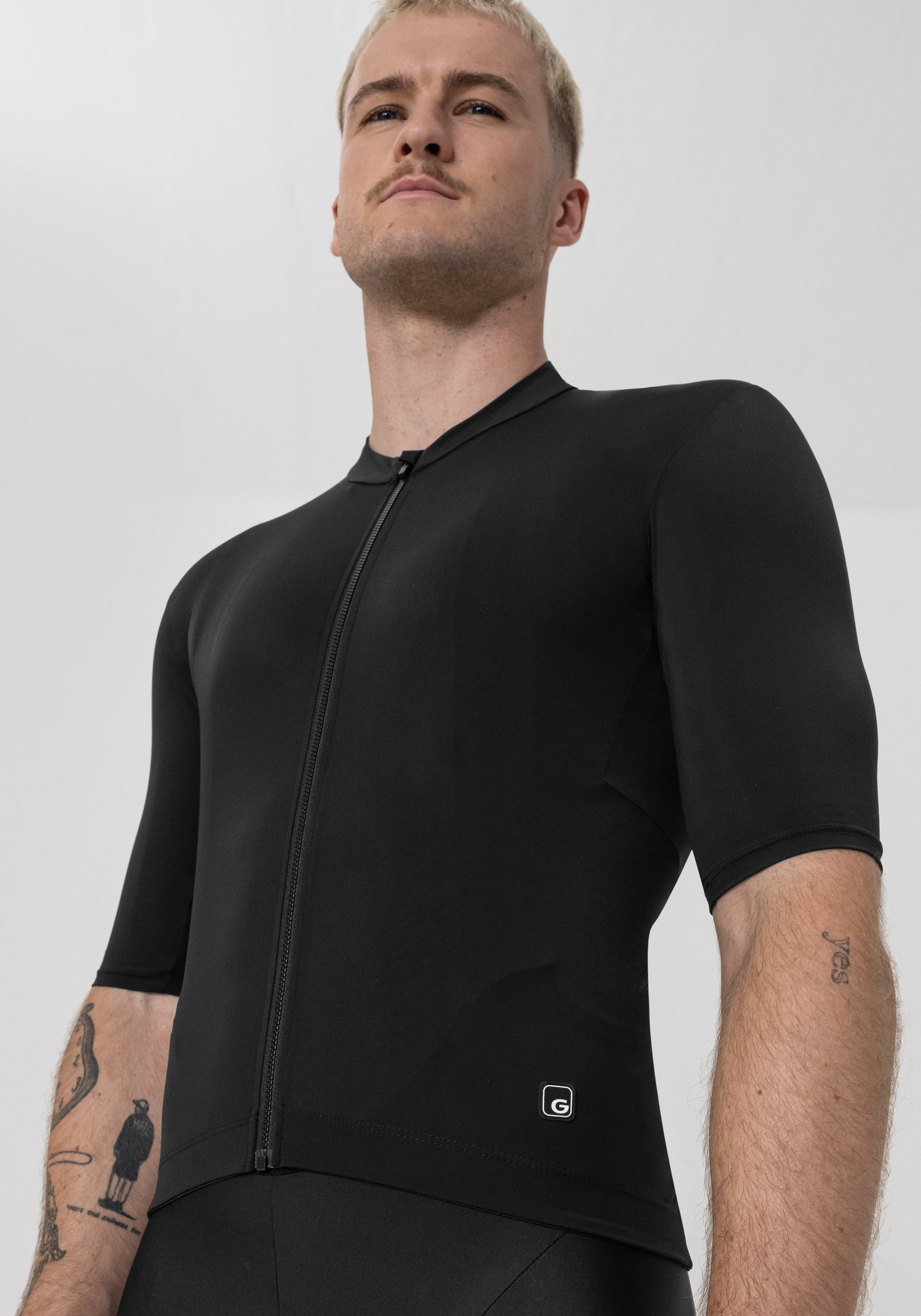 Radsport, Fahrradtrikot, Kurzarm, Schwarz, Reißverschluss