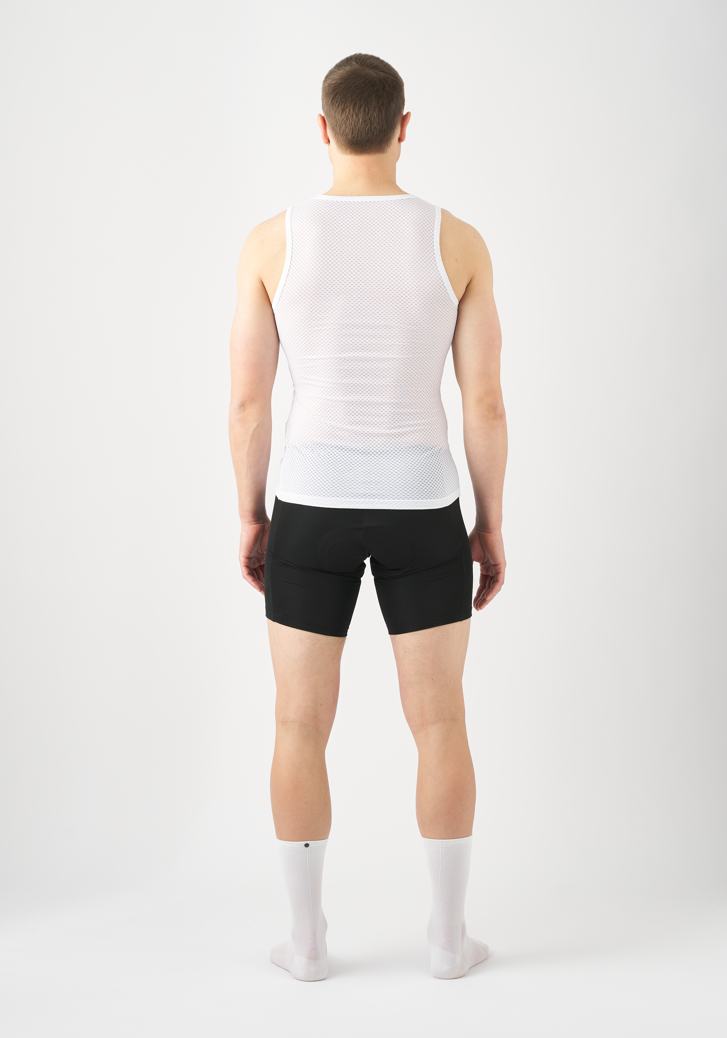 Bodywear, Tank top, Mesh fabric, White, Black shorts, Tanktop, Mesh, Weiß, Form-fit, Armell worn