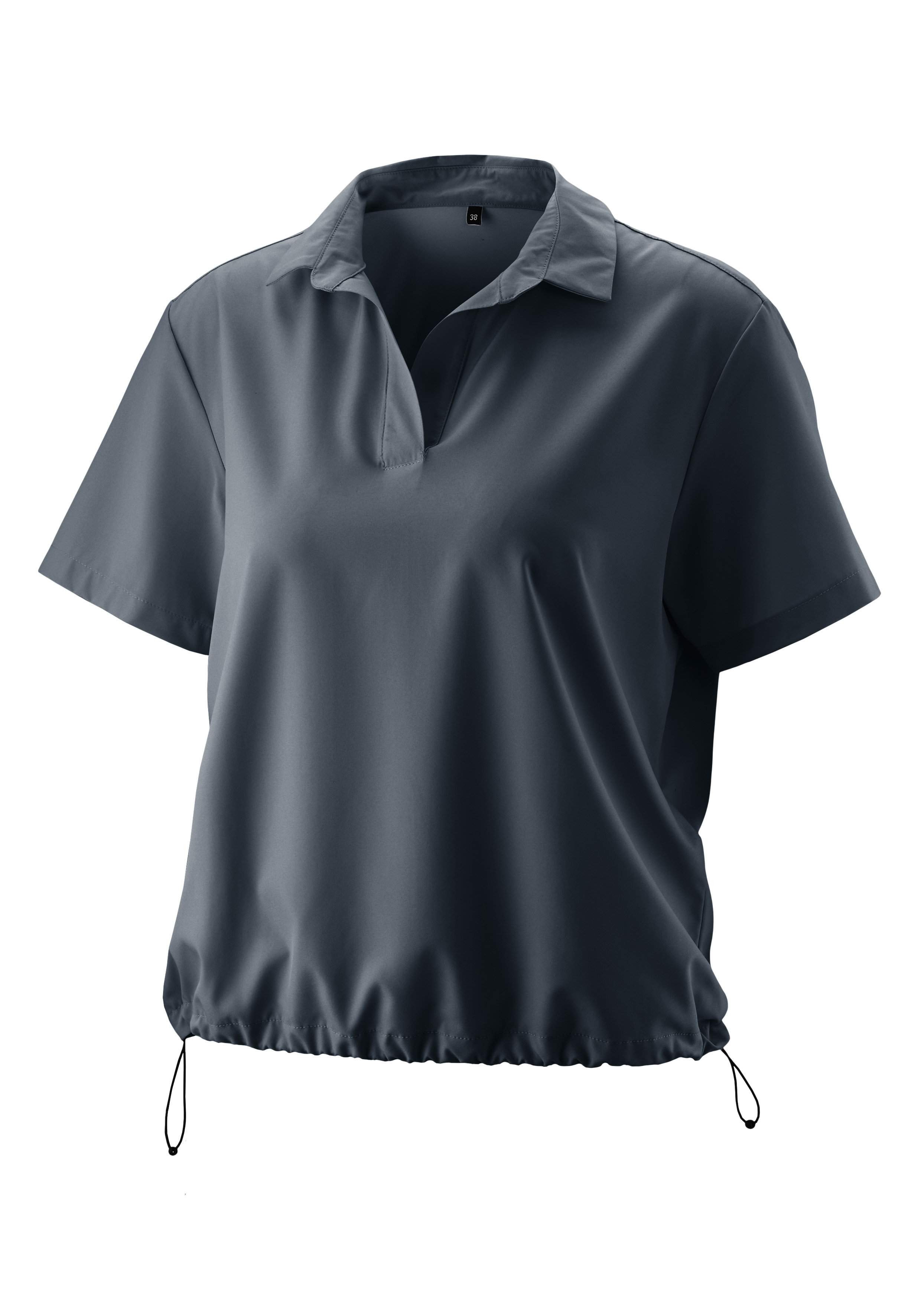 Polo-Shirt, Kurzarm, Halsausschnitt-Knopfleiste, Weitengartiges-Design, Kordelzug-Saum