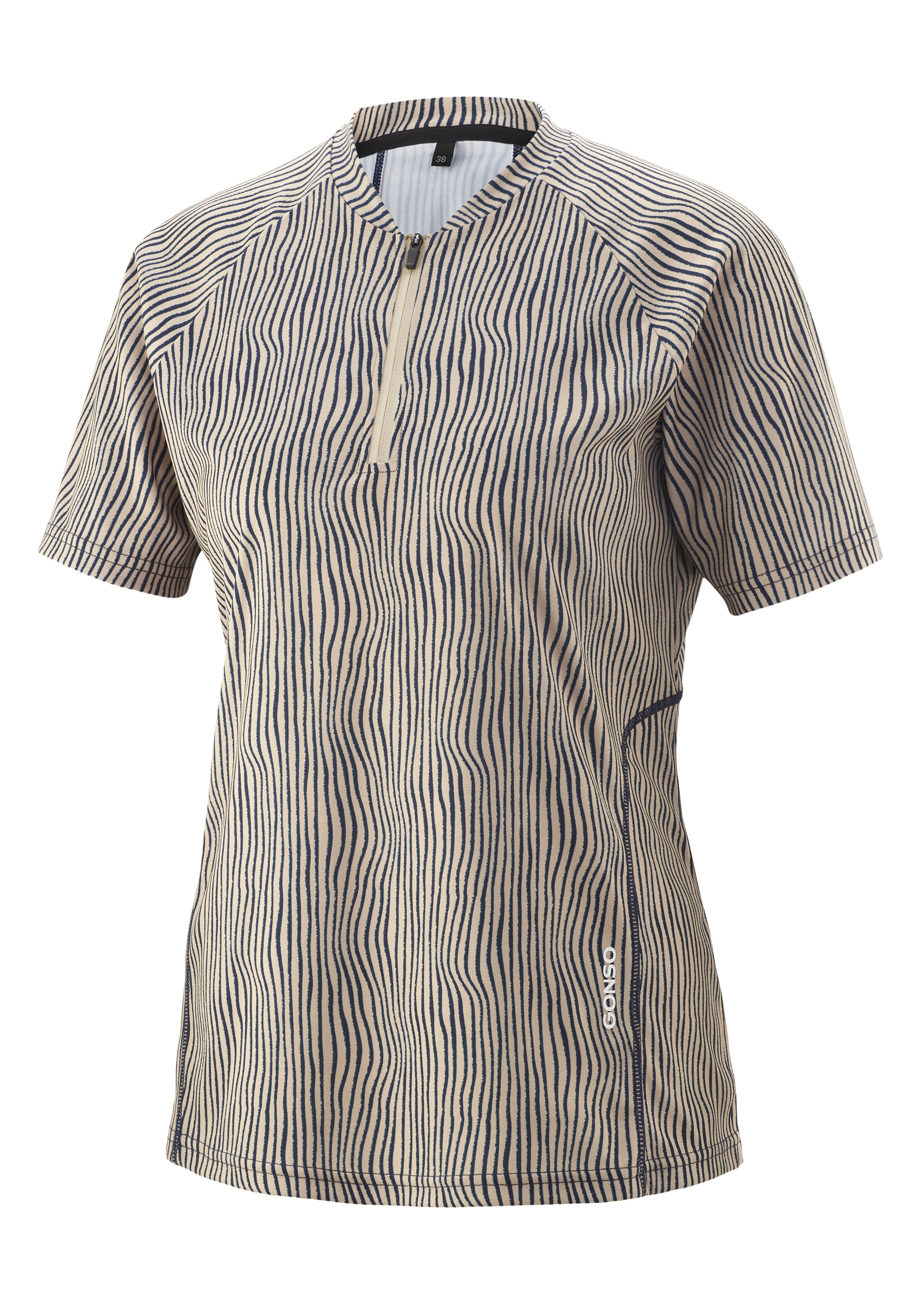 Strickshirt, Henley, Streifen, Ziernaht, Kragenloser Reißverschluss