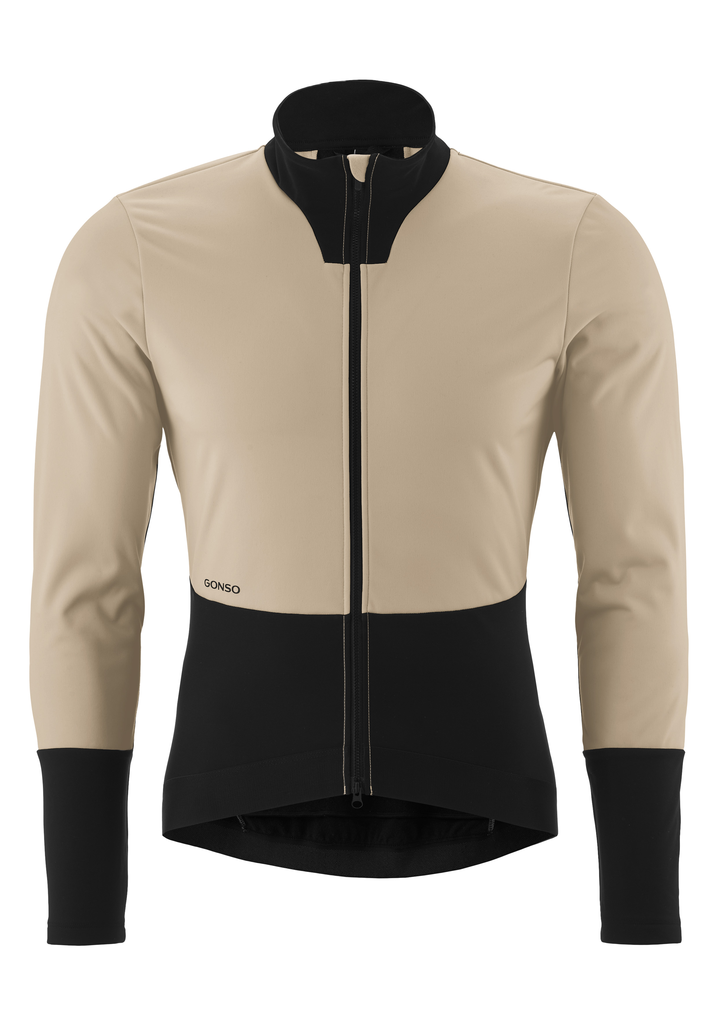 Beige Jacke, Reißverschluss, Schwarz Kontrast, High-Fashion, Langarm