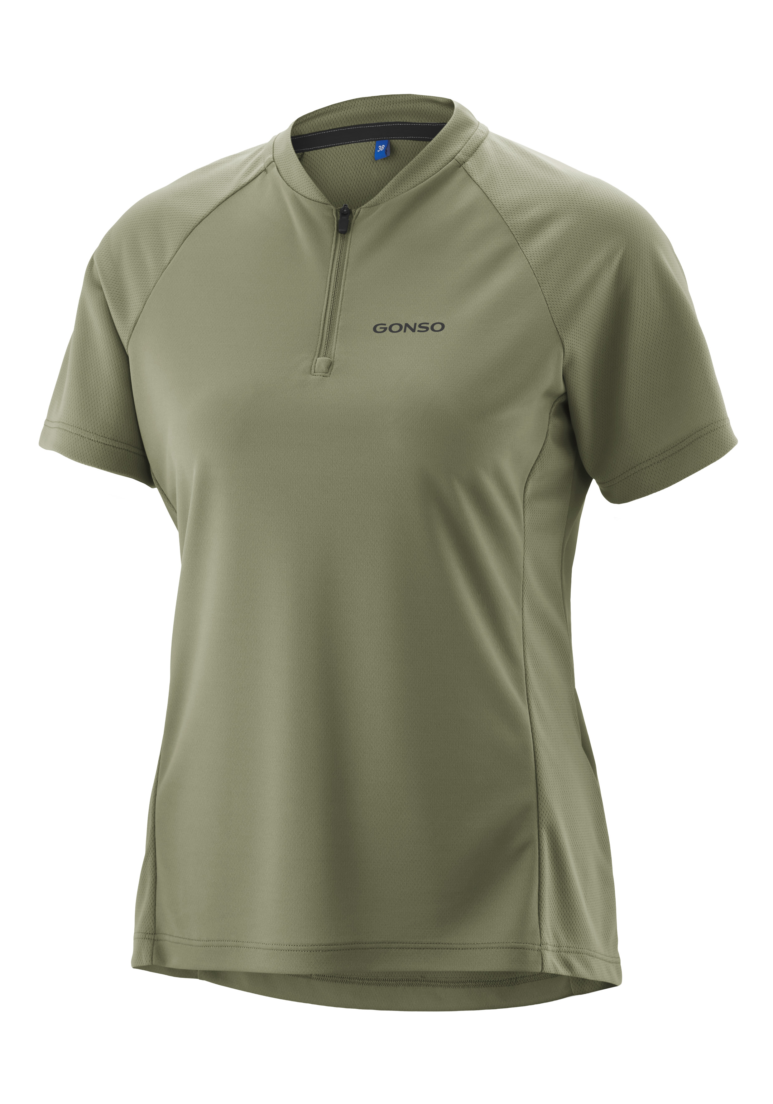 T-Shirt, Kurzarm, Zip-Pullover, Ringschnitte, Khaki