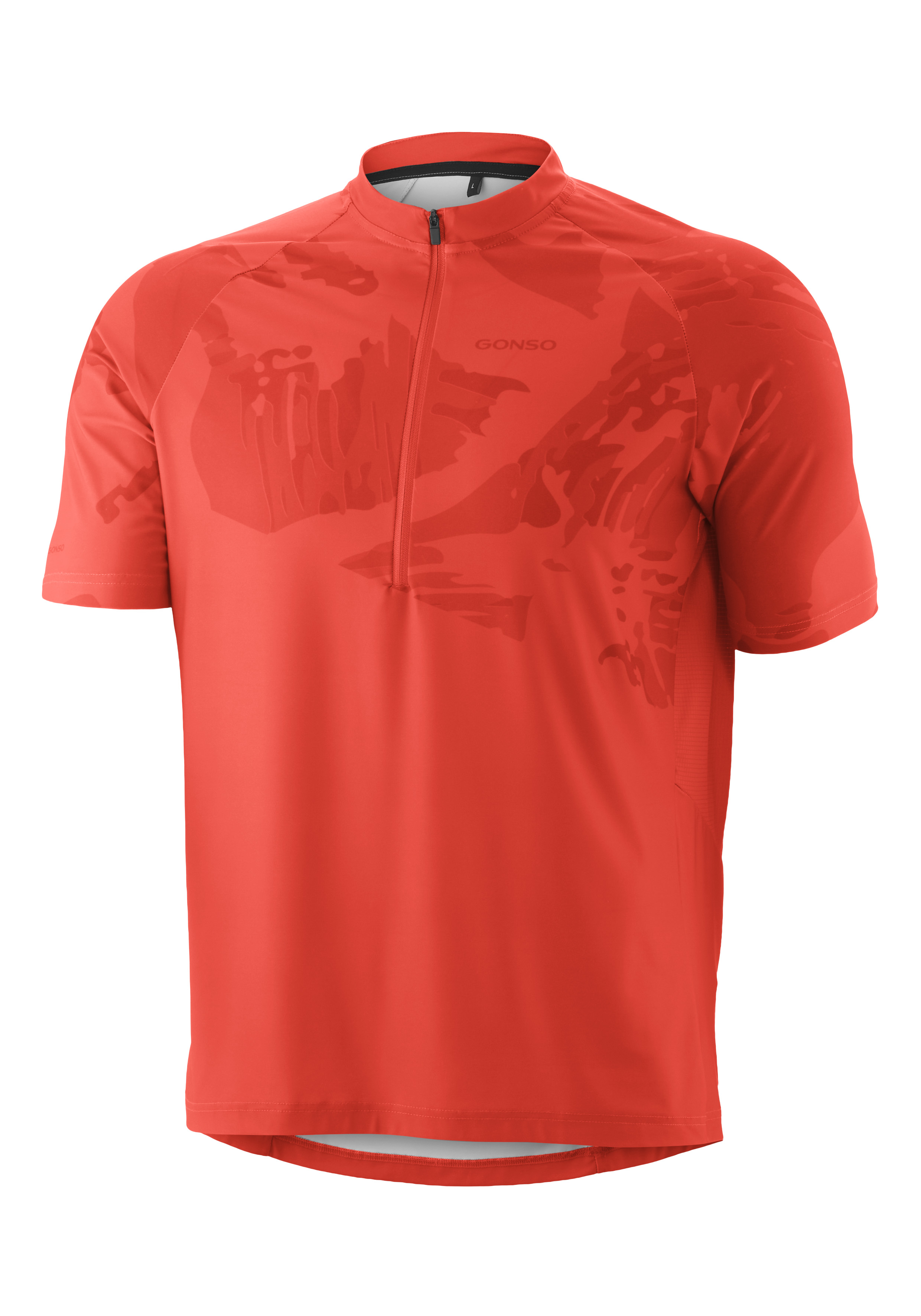 T-Shirt, Kurzarm, Reißverschluss, Rot, Camouflage Muster
